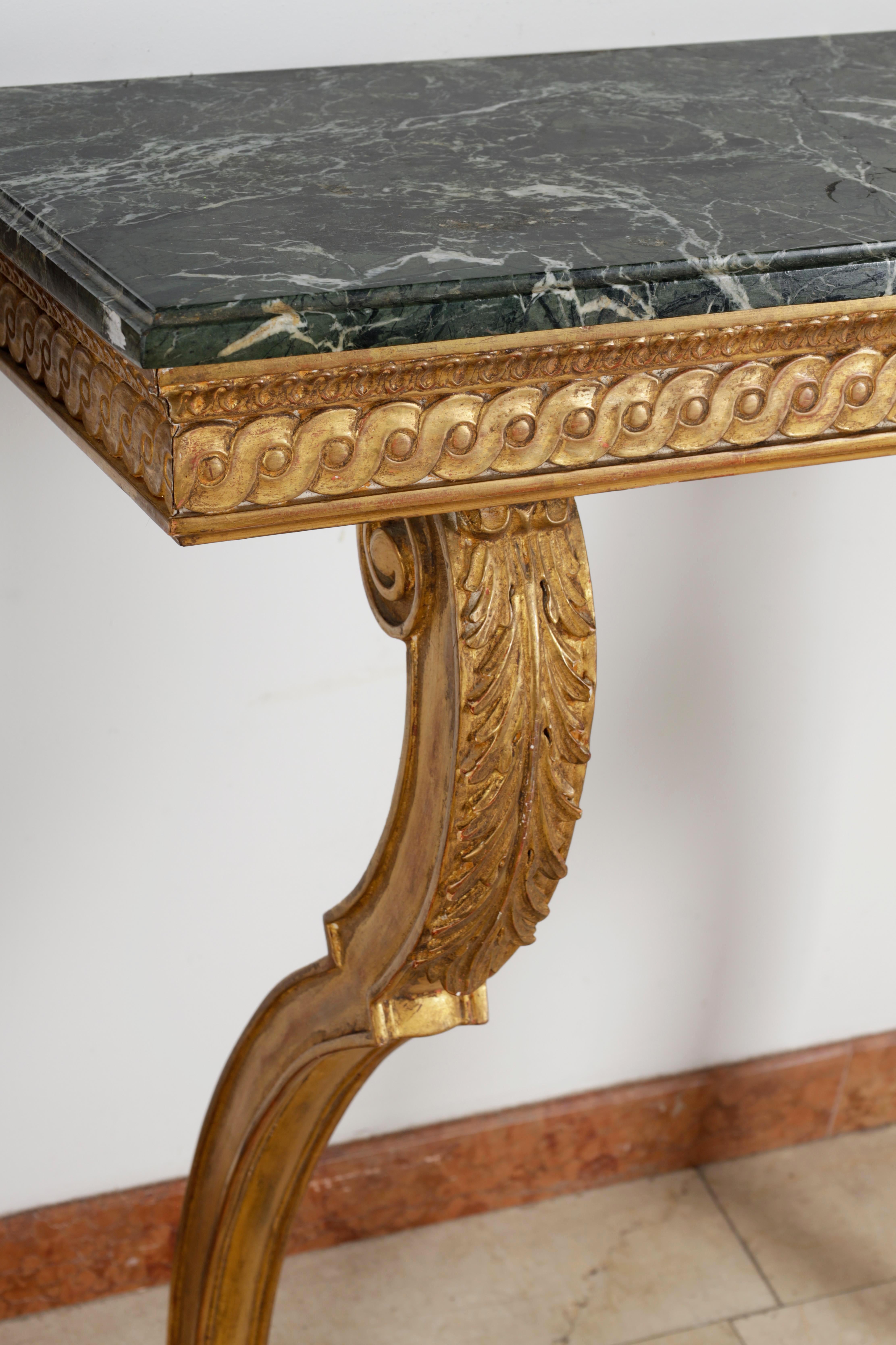 Marble 19th Century Pair of Louis XVI Gilt Console Tables. For Sale