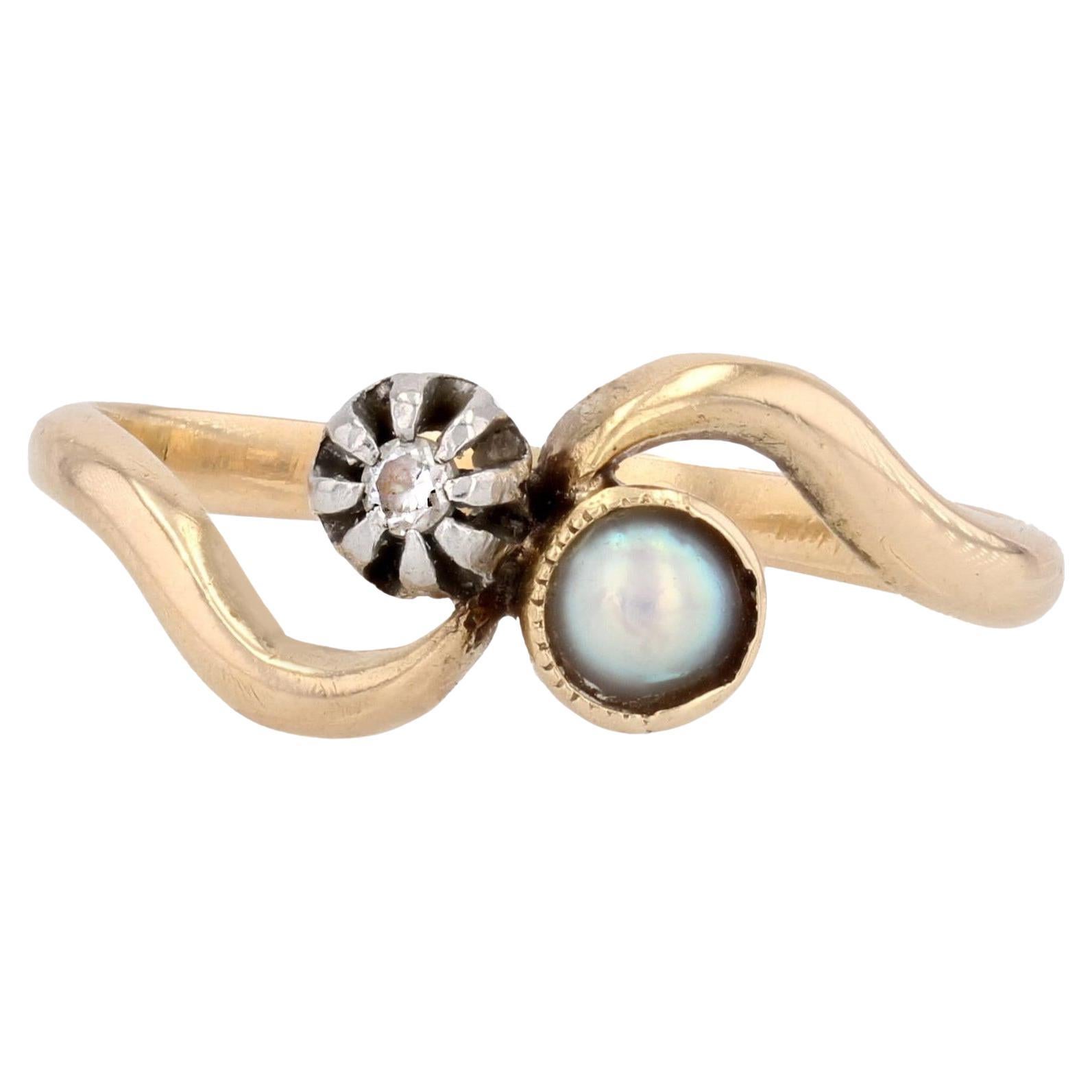 19th Century Fine Pearl Diamond 18 Karat Yellow Gold You and Me Ring For Sale