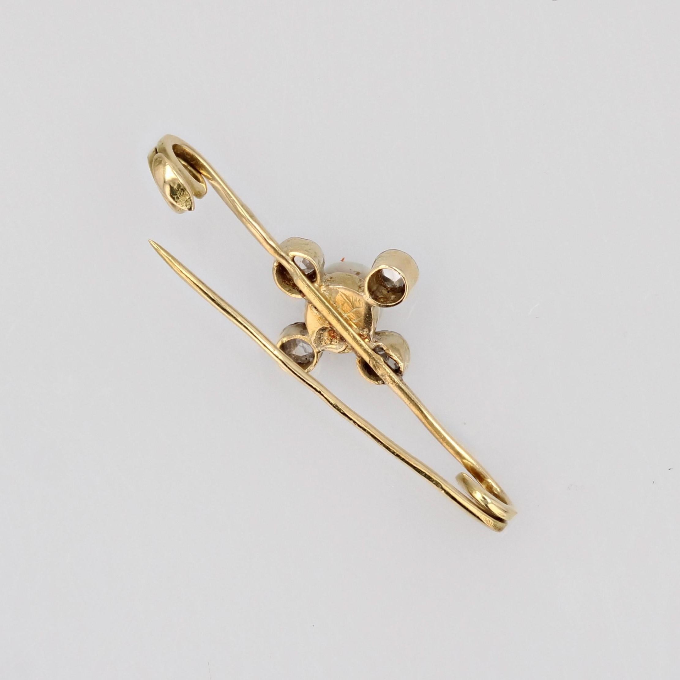 19th Century Fine Pearl Diamonds 18 Karat Yellow Gold Pin Brooch For Sale 4