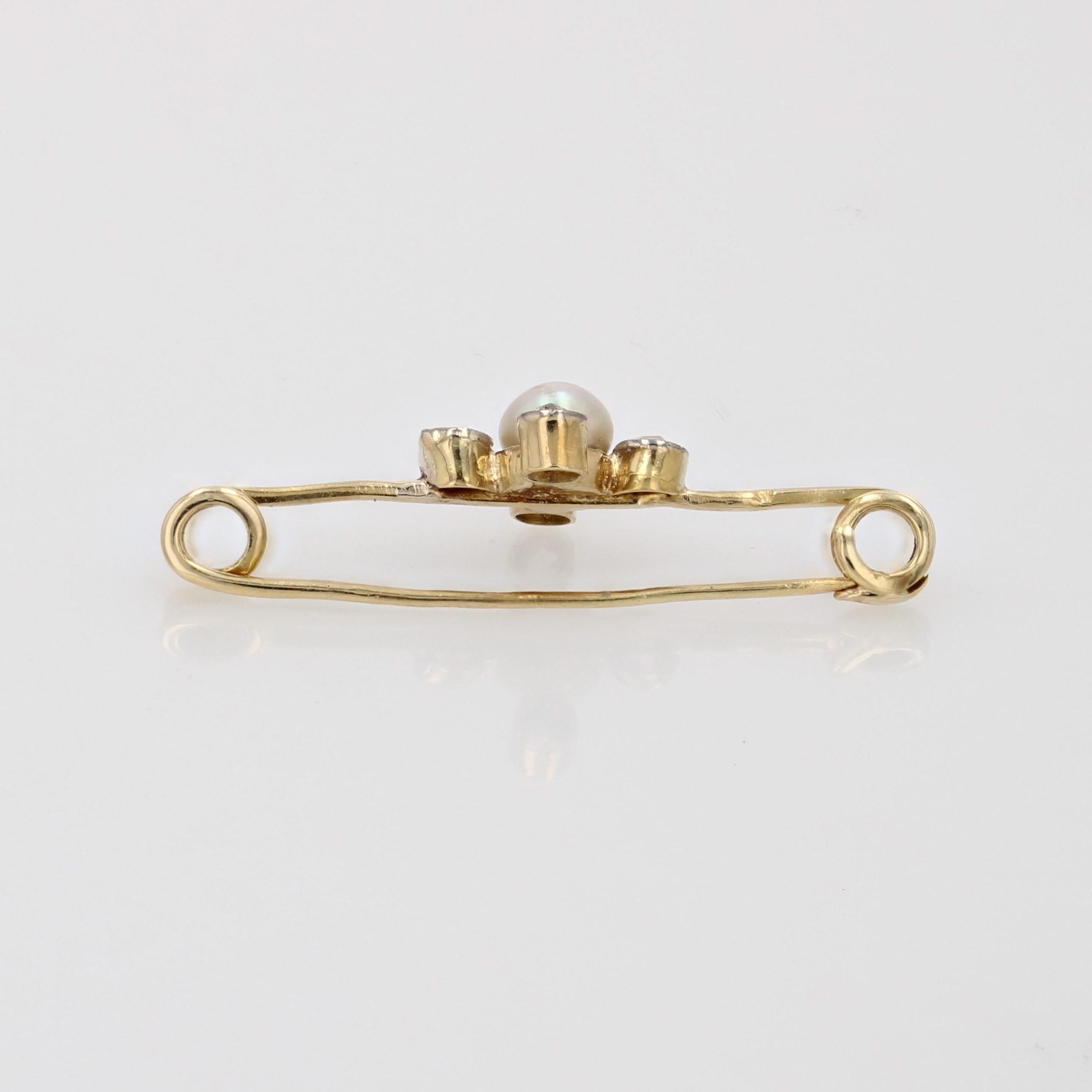 19th Century Fine Pearl Diamonds 18 Karat Yellow Gold Pin Brooch For Sale 6