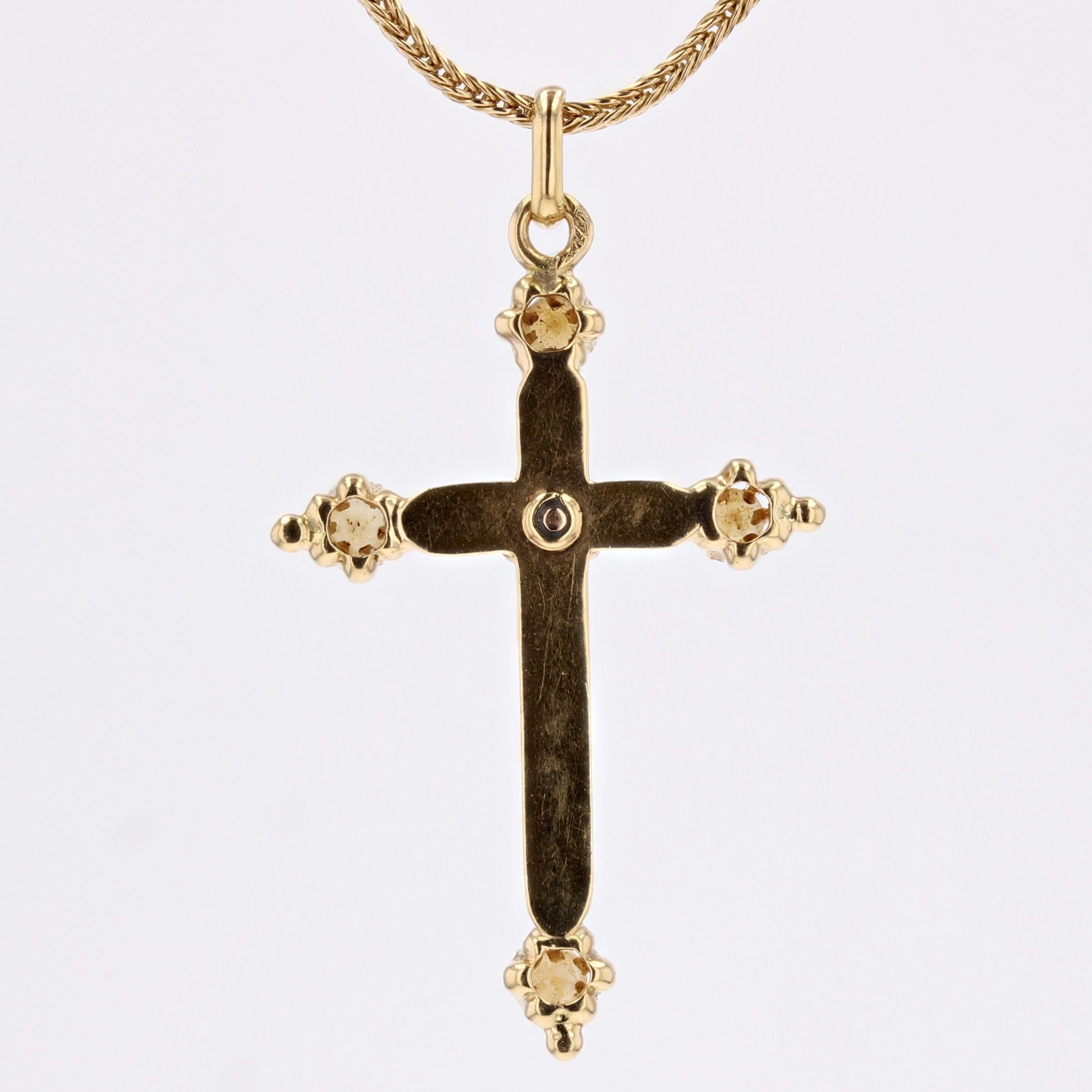 19th Century Fine Pearl Enamel 18 Karat Yellow Gold Chain Cross Pendant For Sale 7