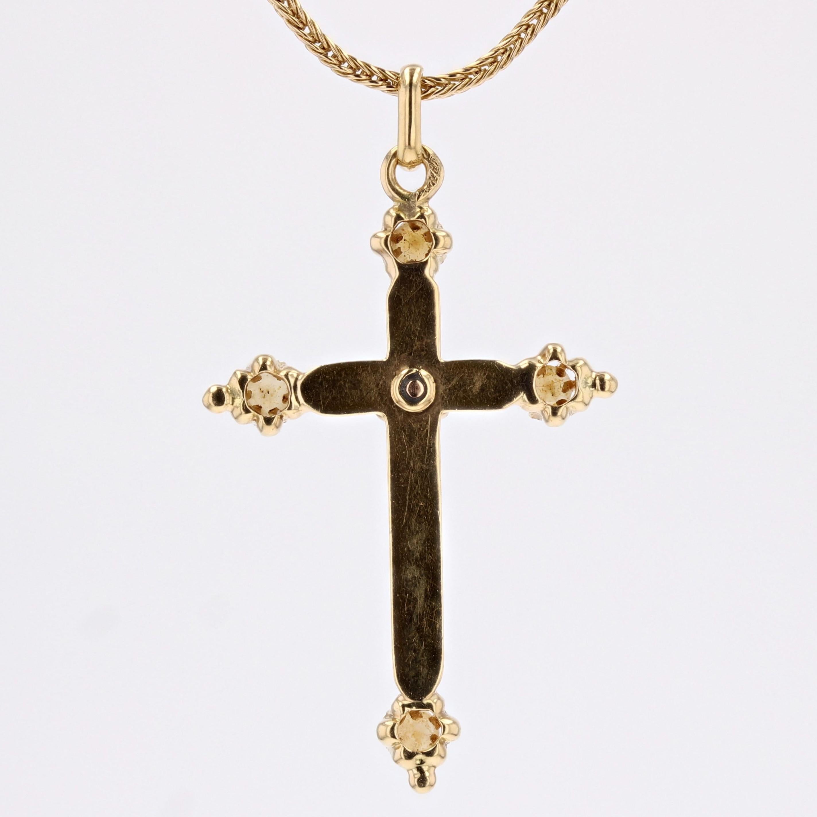 Pendentif croix en or jaune 18 carats avec perles et émail du 19e siècle en vente 7