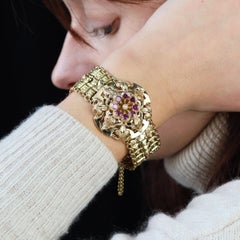 Pulsera de oro amarillo de 18 quilates con perlas finas del siglo XIX