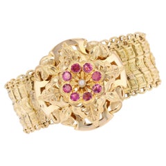 19th Century Fine Pearl Garnet 18 Karat Yellow Gold Bracelet