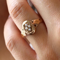 19th Century Fine Pearls 18 Karat Rose Gold Oval Ring