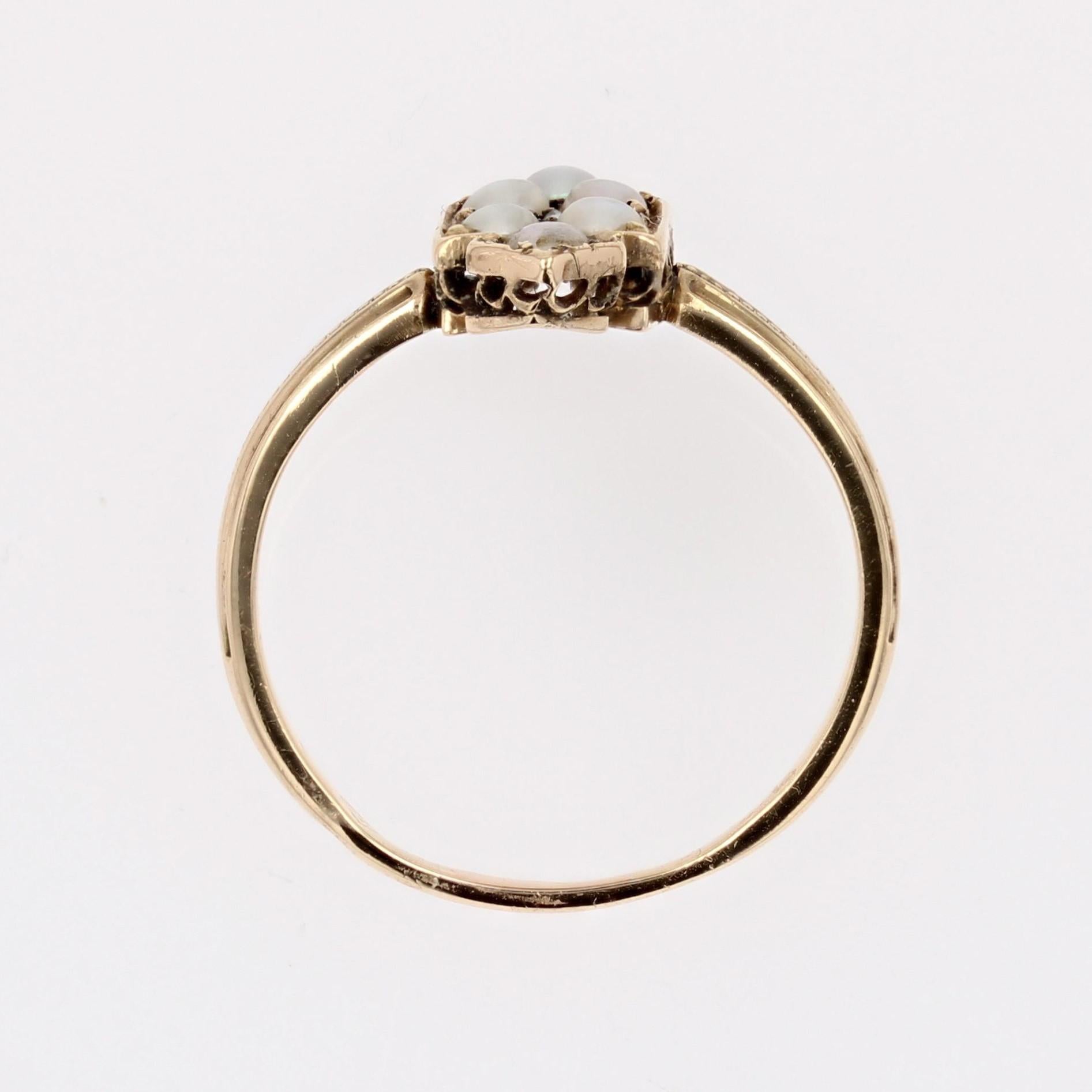19th Century Fine Pearls Diamond 18 Karat Yellow Gold Badge Ring For Sale 10