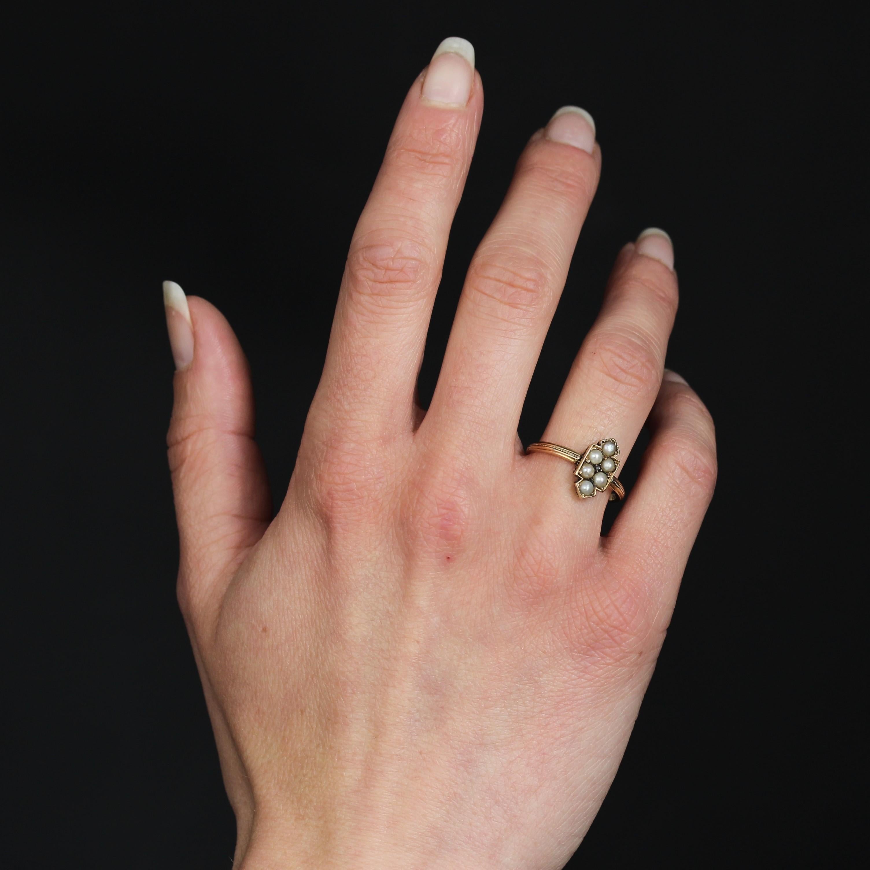 Rose Cut 19th Century Fine Pearls Diamond 18 Karat Yellow Gold Badge Ring For Sale
