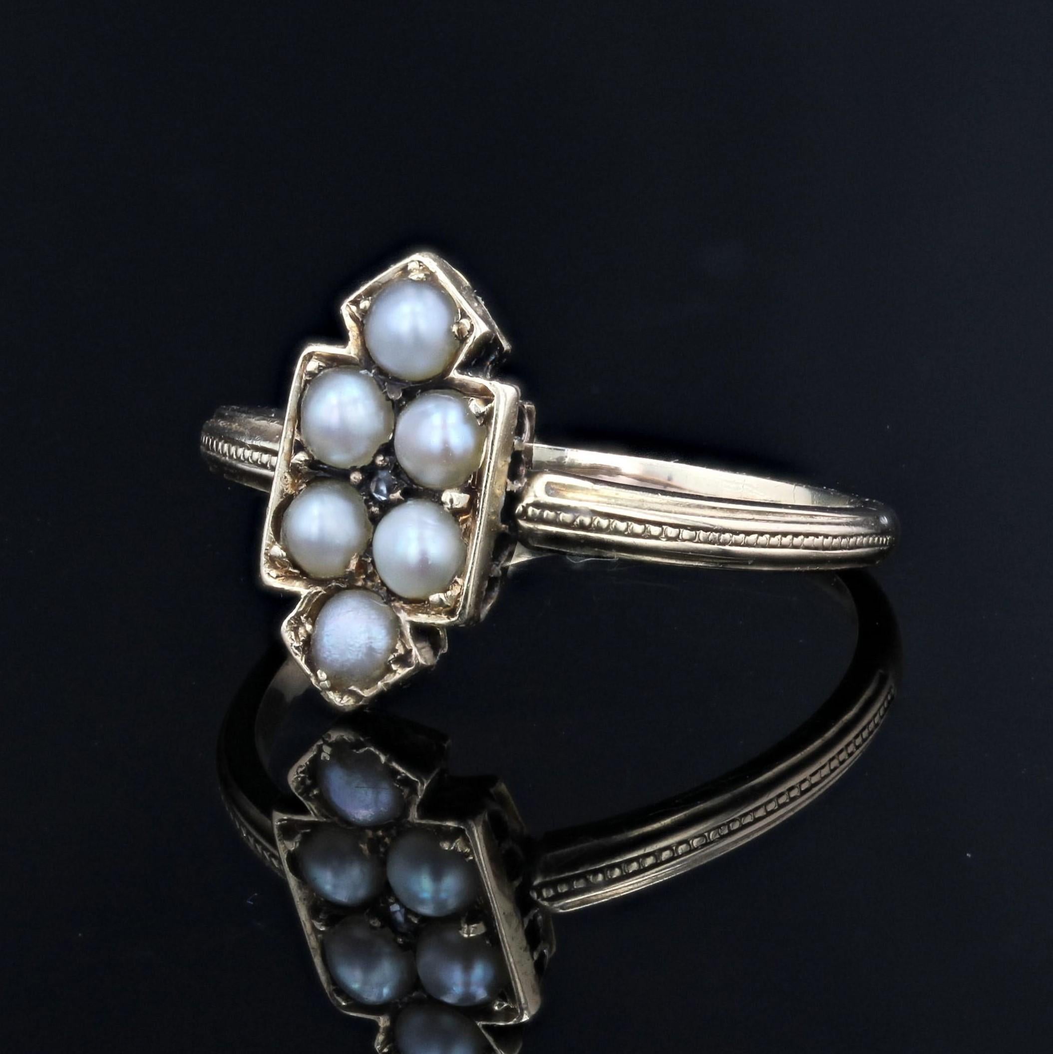 19th Century Fine Pearls Diamond 18 Karat Yellow Gold Badge Ring For Sale 1