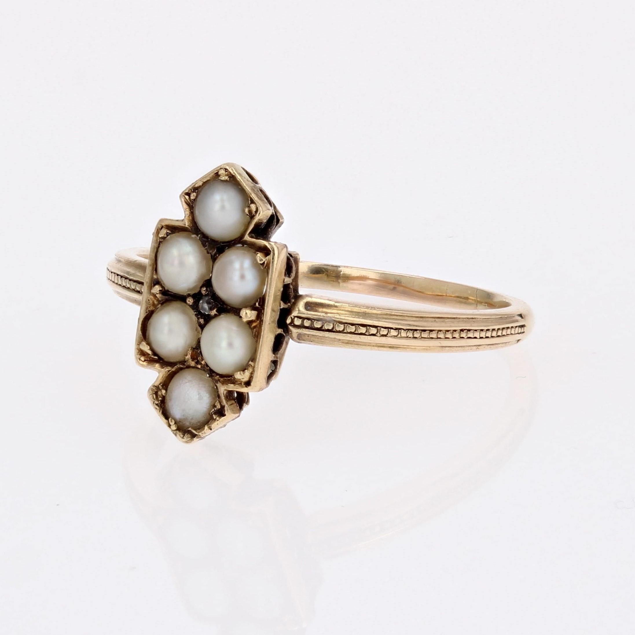 19th Century Fine Pearls Diamond 18 Karat Yellow Gold Badge Ring For Sale 2