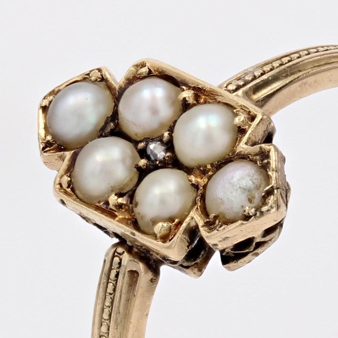 19th Century Fine Pearls Diamond 18 Karat Yellow Gold Badge Ring For Sale 3