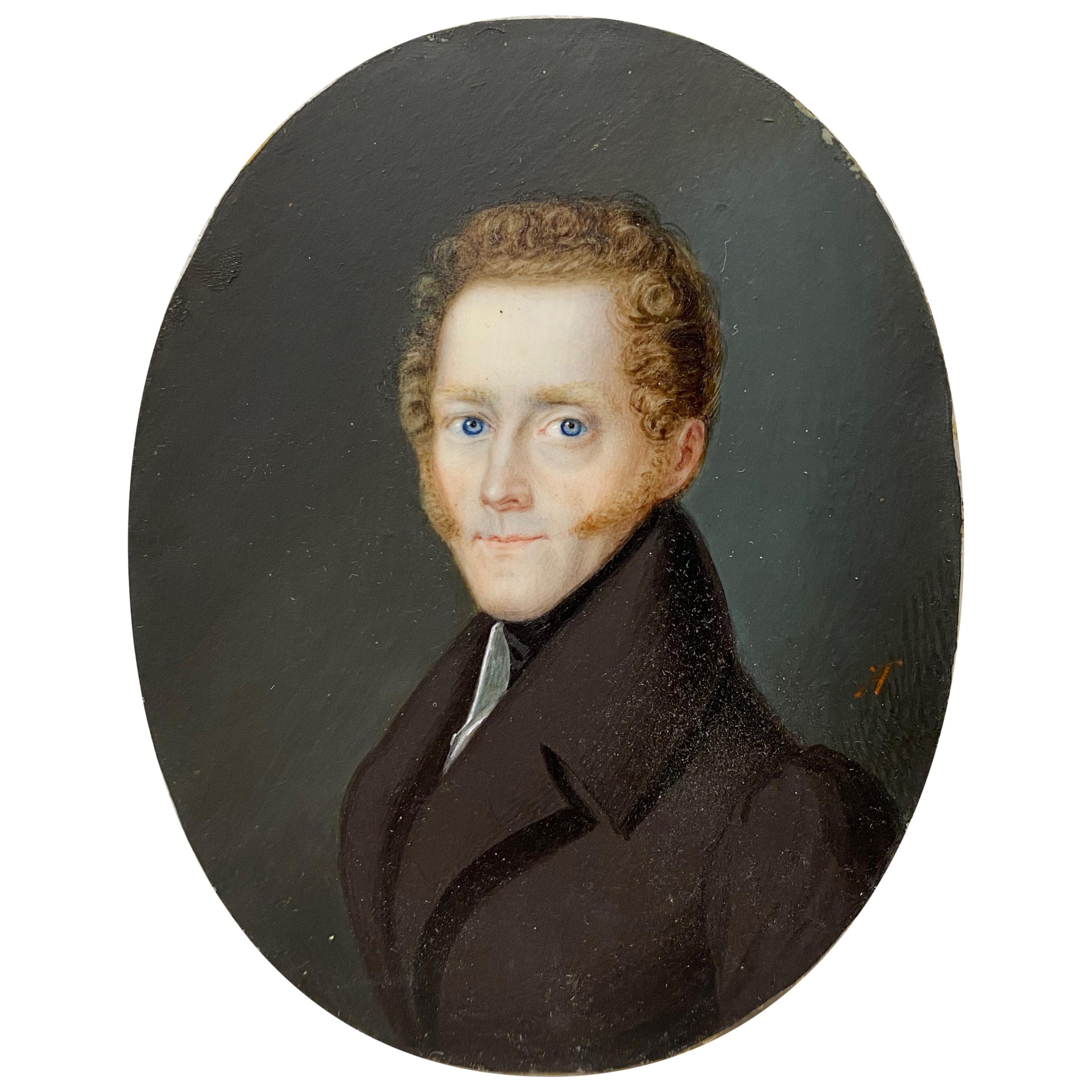 19th Century Portrait Miniature of a Young Man with Curly Red Hair