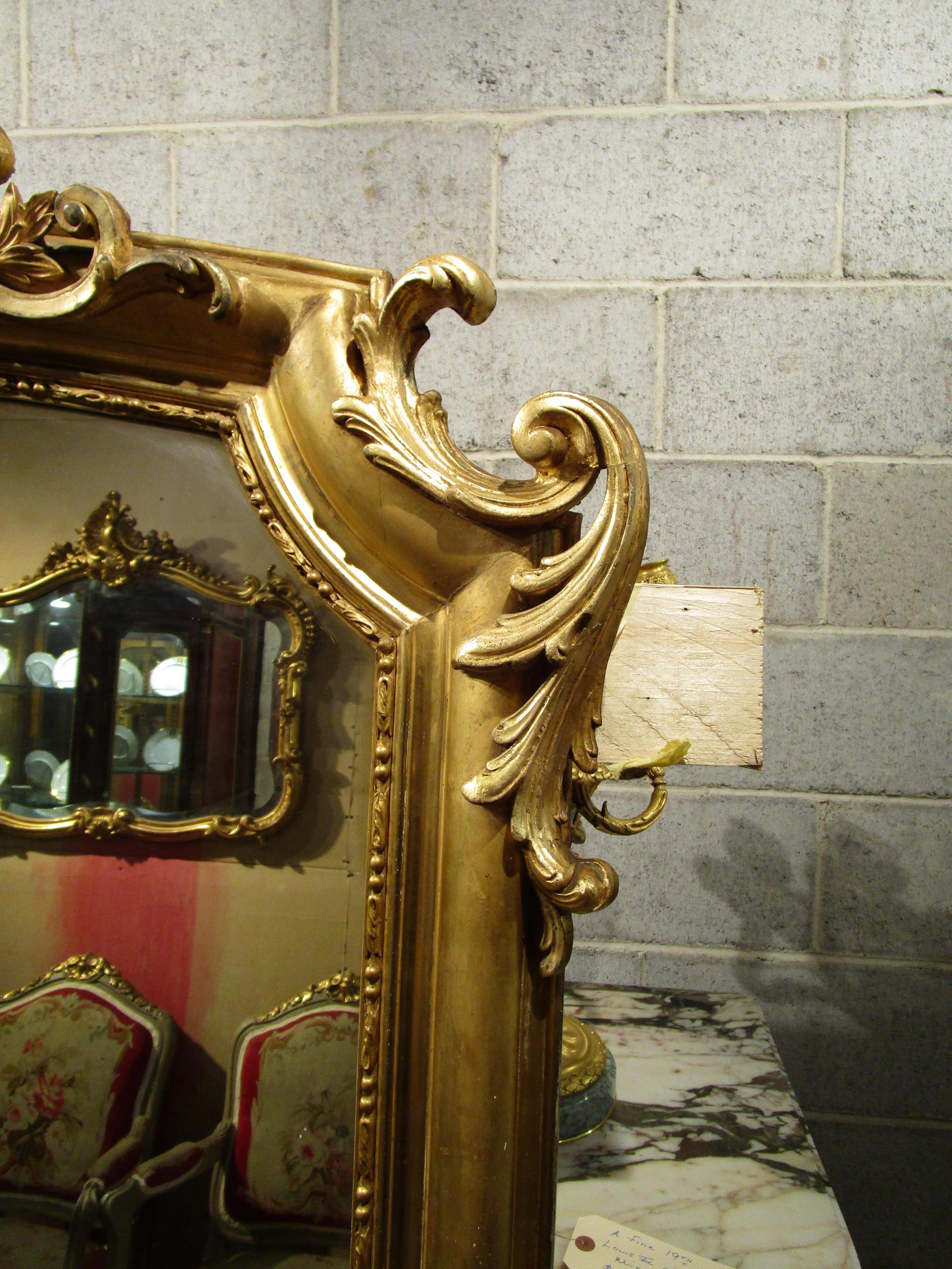 Hand-Carved 19th Century Fine Regence Gilt Carved Large Mirror