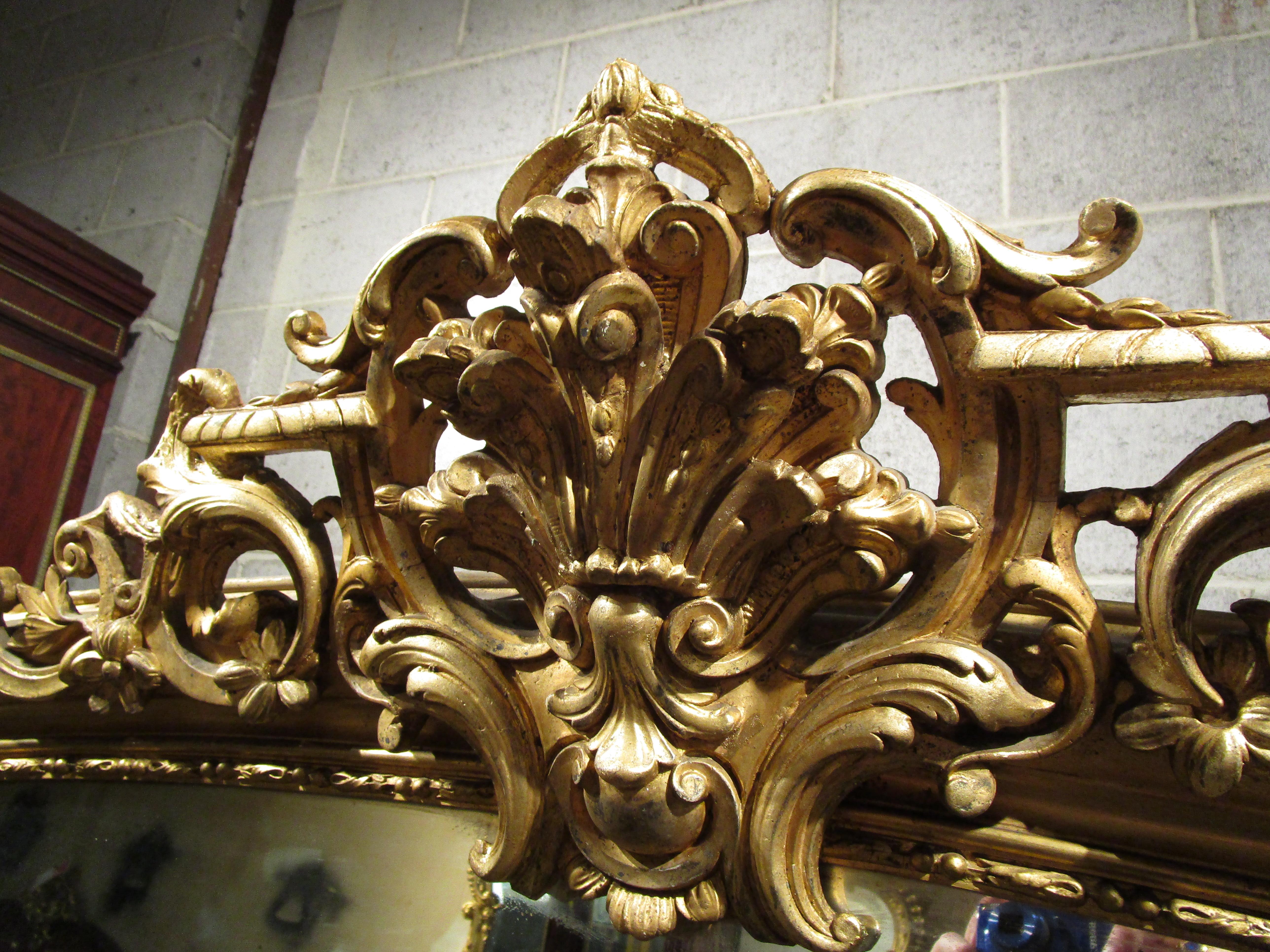 19th Century Fine Regence Gilt Carved Large Mirror In Good Condition In Dallas, TX