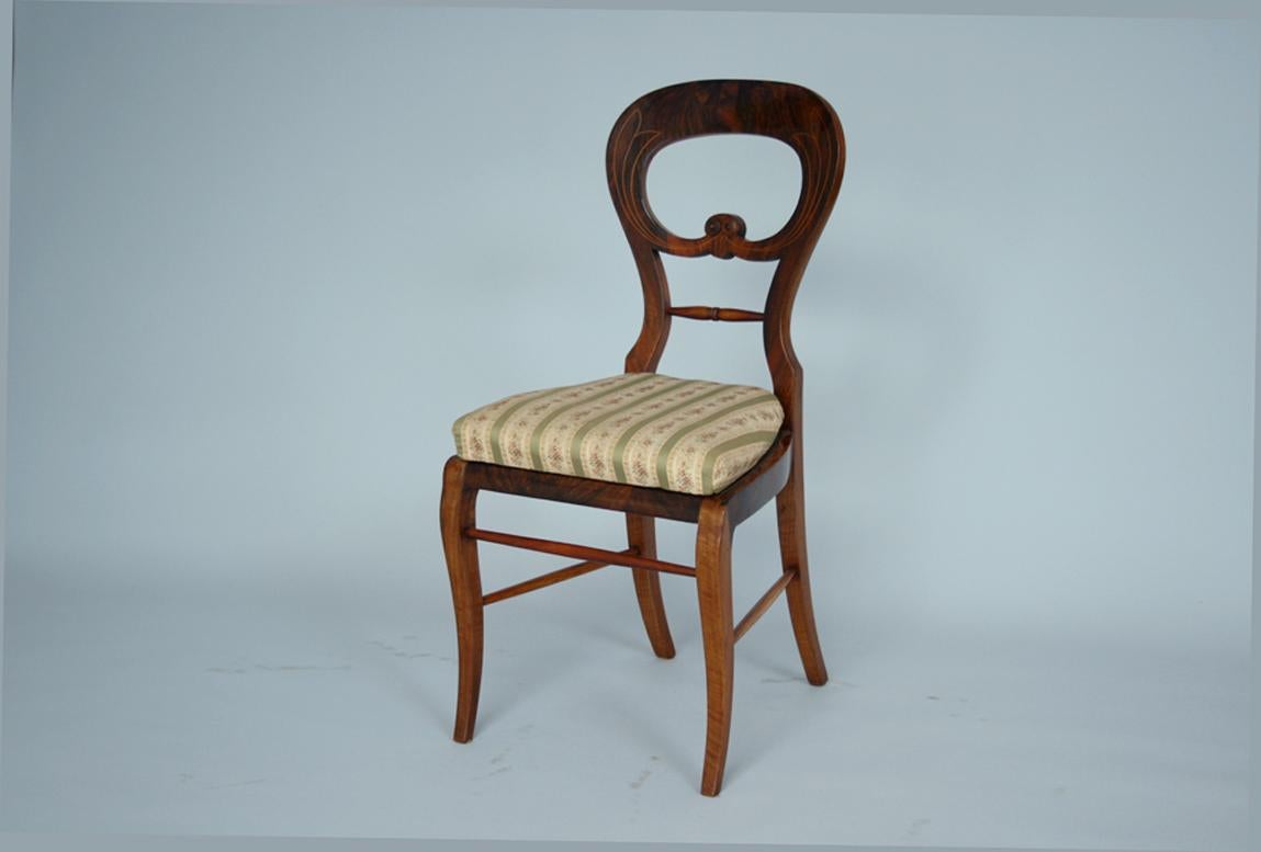 Austrian 19th Century Fine Pair of Walnut Biedermeier Chairs. Vienna, c. 1825. For Sale