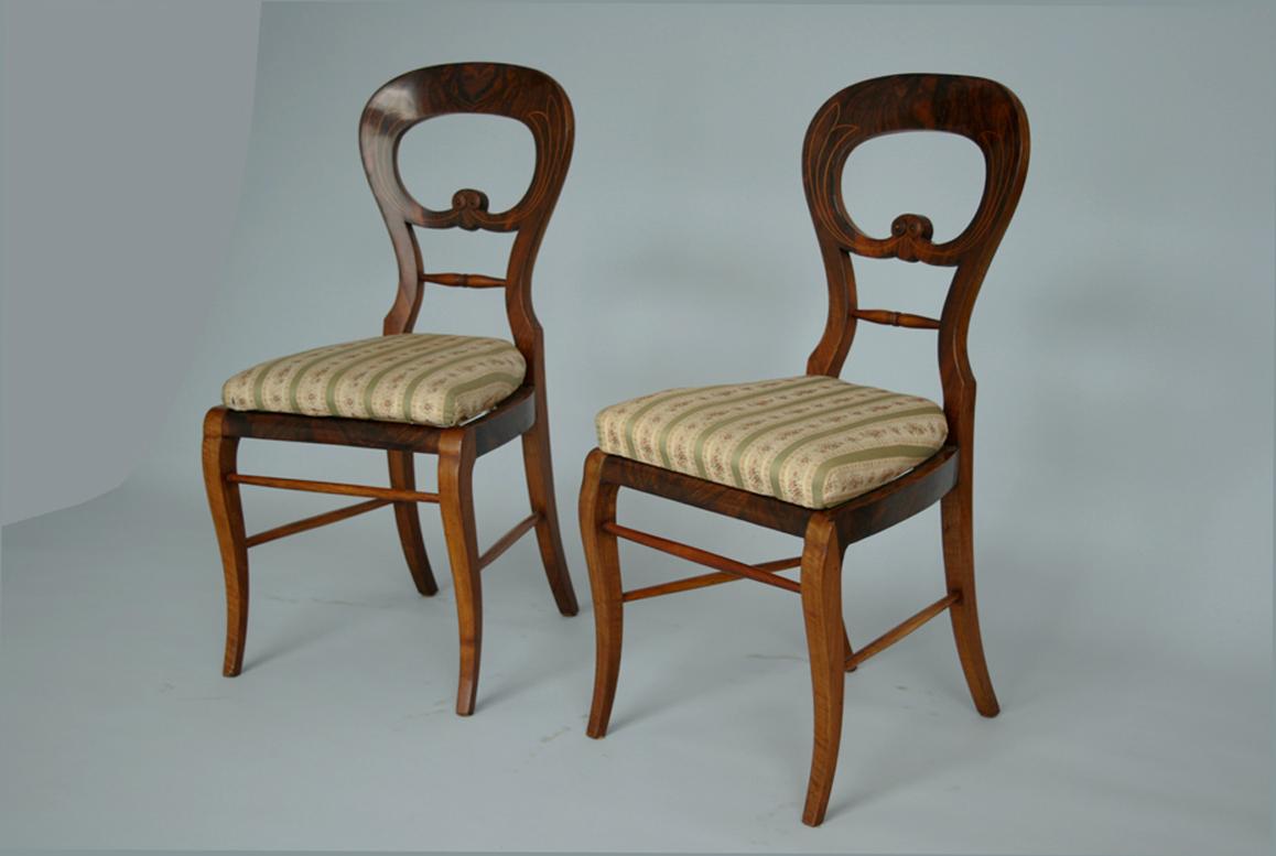 Inlay 19th Century Fine Pair of Walnut Biedermeier Chairs. Vienna, c. 1825. For Sale