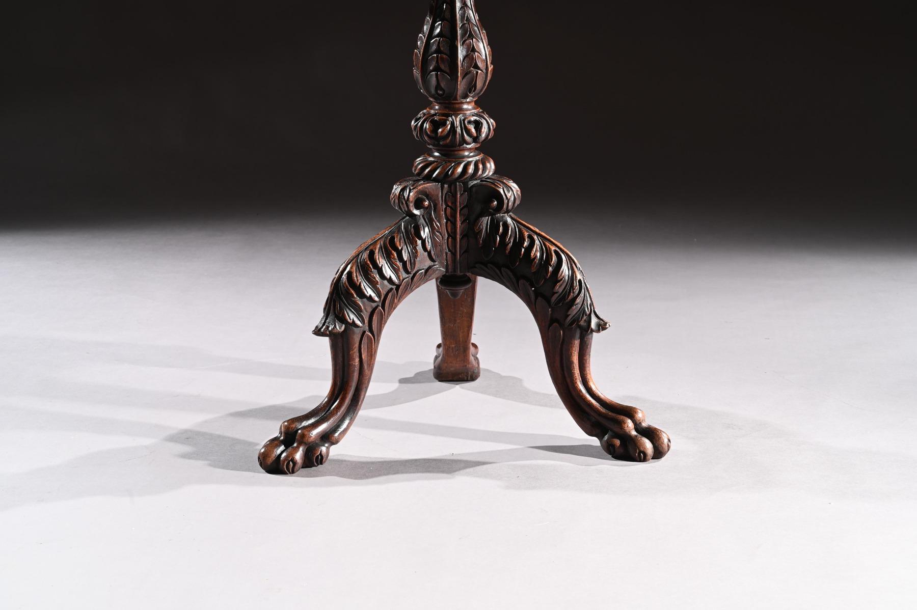 Anglo-Indian 19th Century Finely Carved Anglo Indian Teak Tilt-Top Tripod Table For Sale