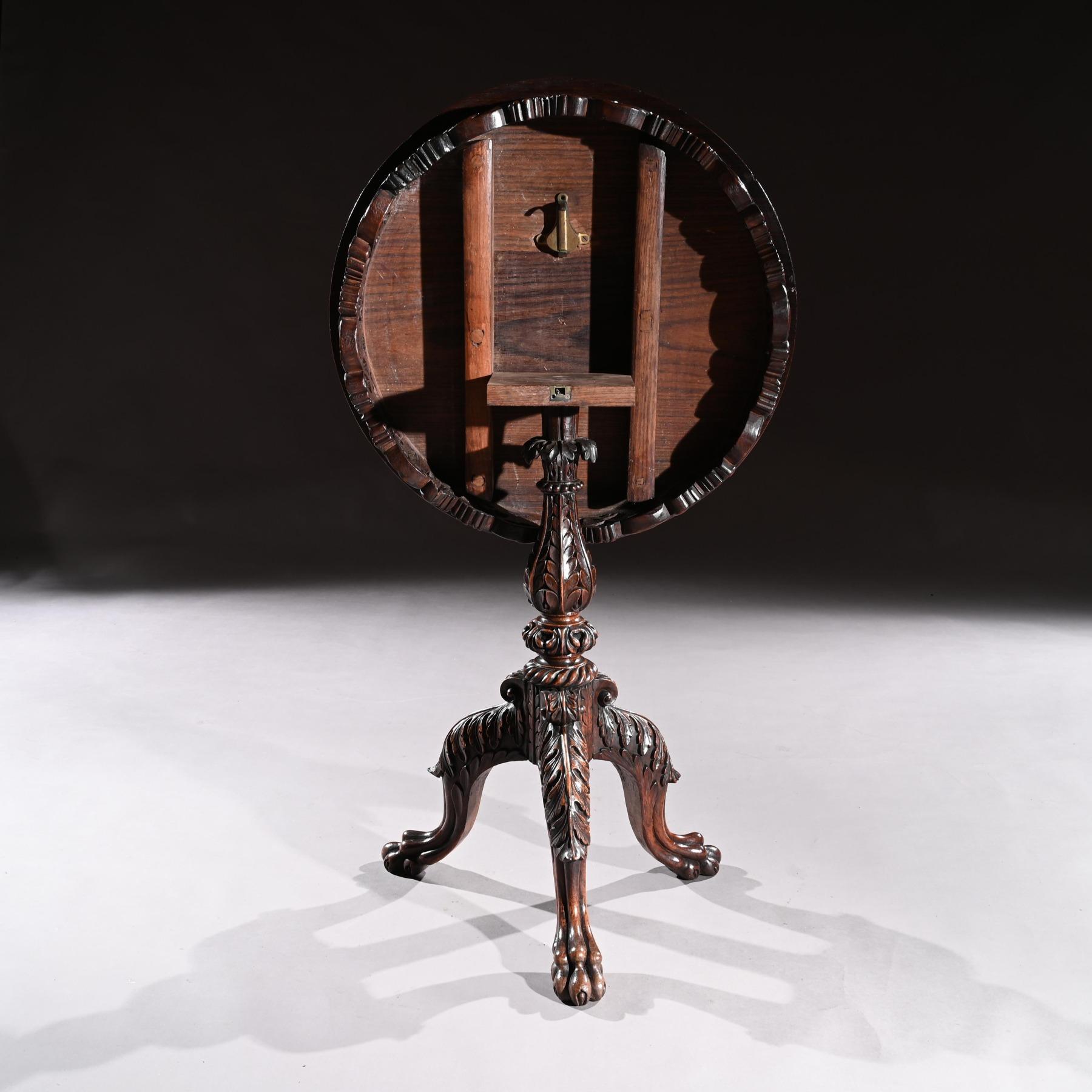 19th Century Finely Carved Anglo Indian Teak Tilt-Top Tripod Table For Sale 1