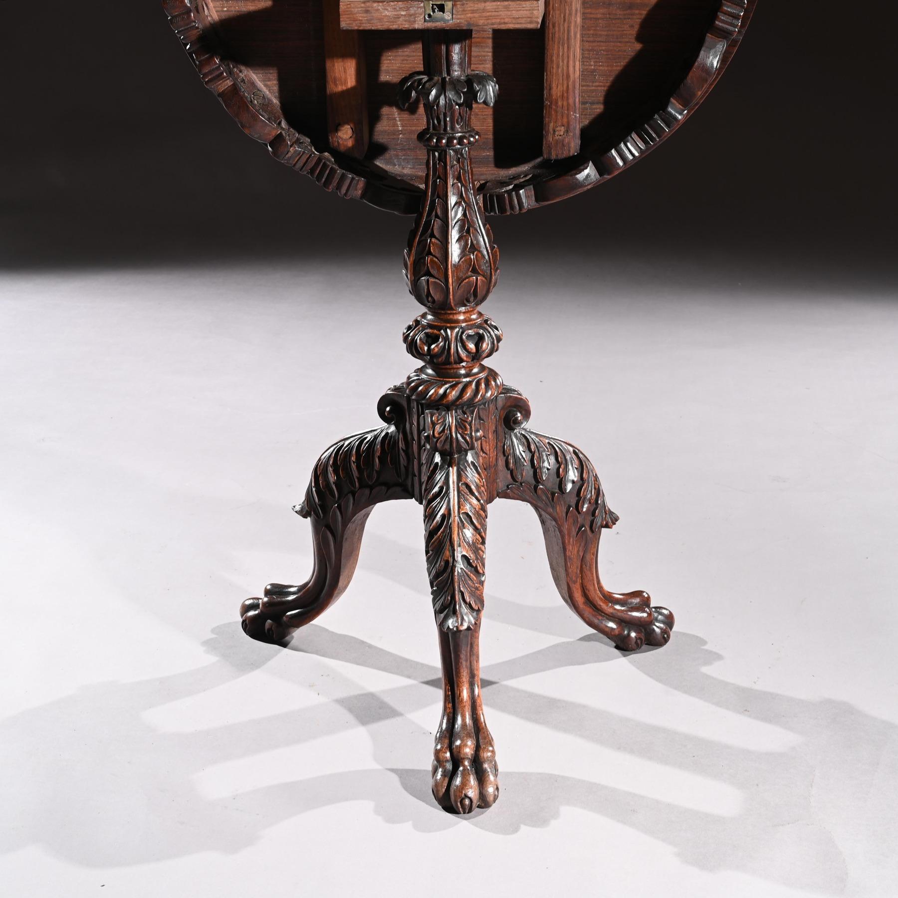 19th Century Finely Carved Anglo Indian Teak Tilt-Top Tripod Table For Sale 2