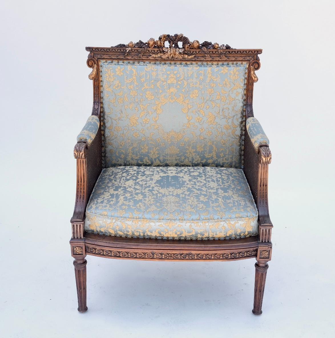 19th century. French. Finely carved walnut. Newly upholstered in Rubelli fabric.