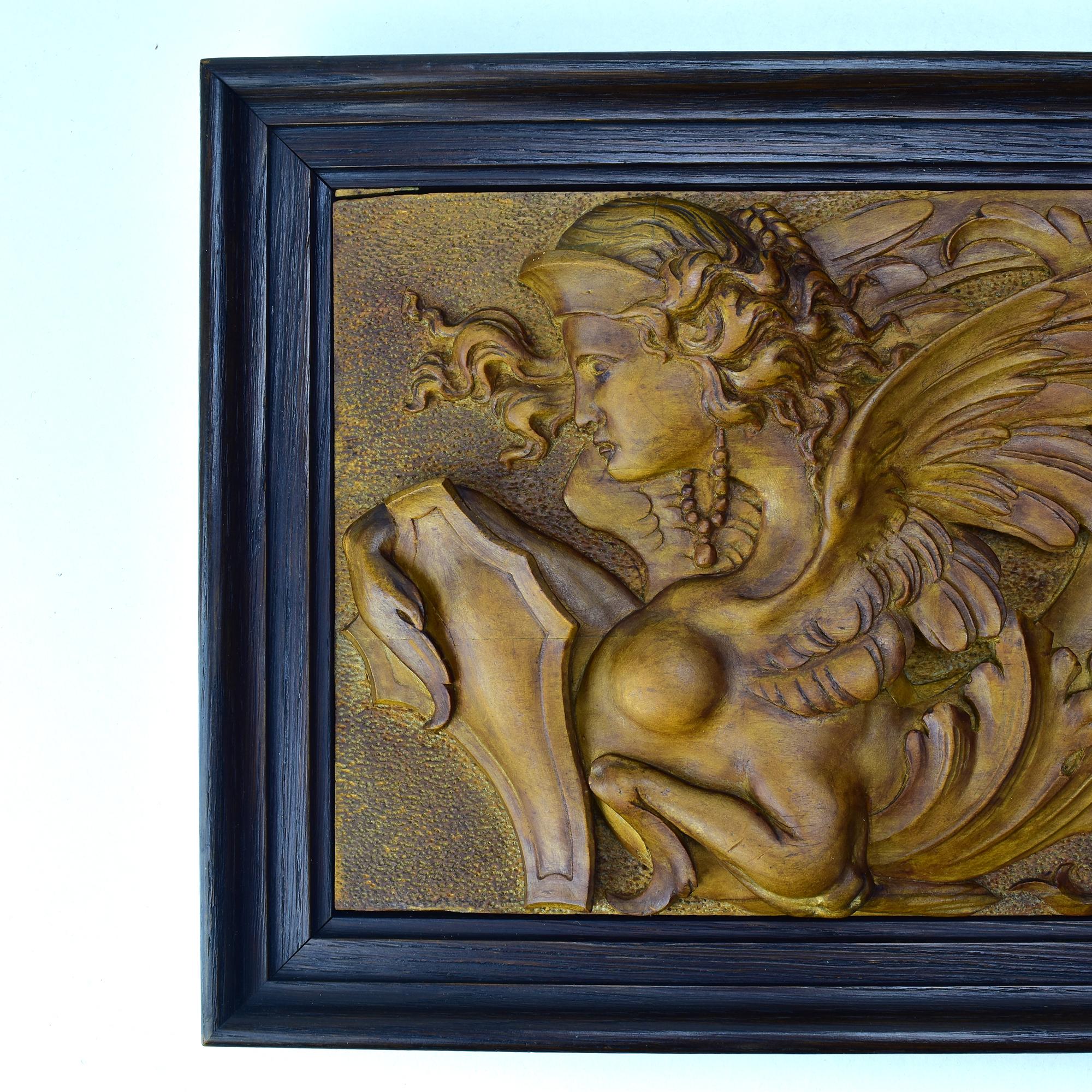 Grand Tour 19th Century Finely Carved Wooden Wall Panel with Sphinx, Dolphins & Scrollwork For Sale