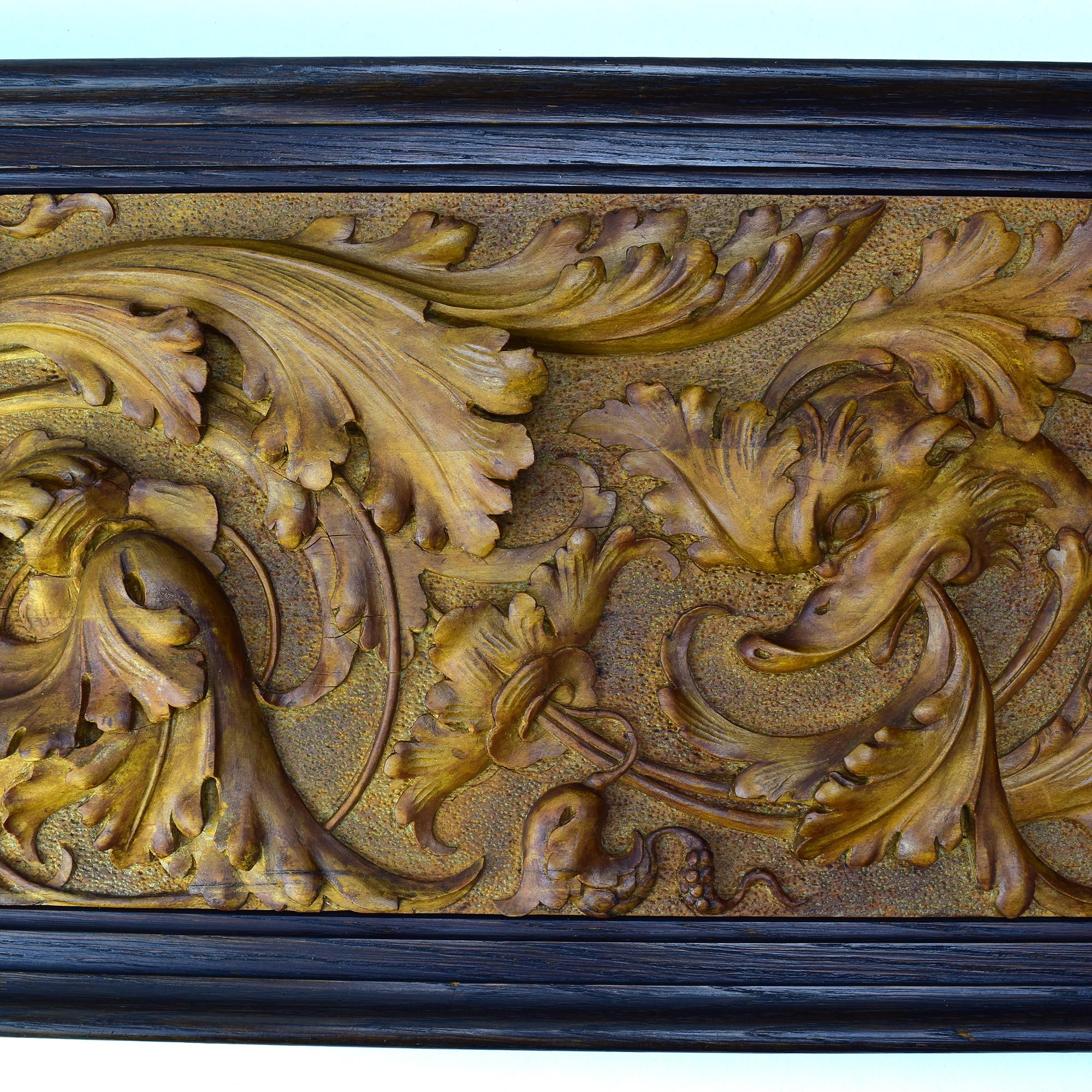 French 19th Century Finely Carved Wooden Wall Panel with Sphinx, Dolphins & Scrollwork For Sale
