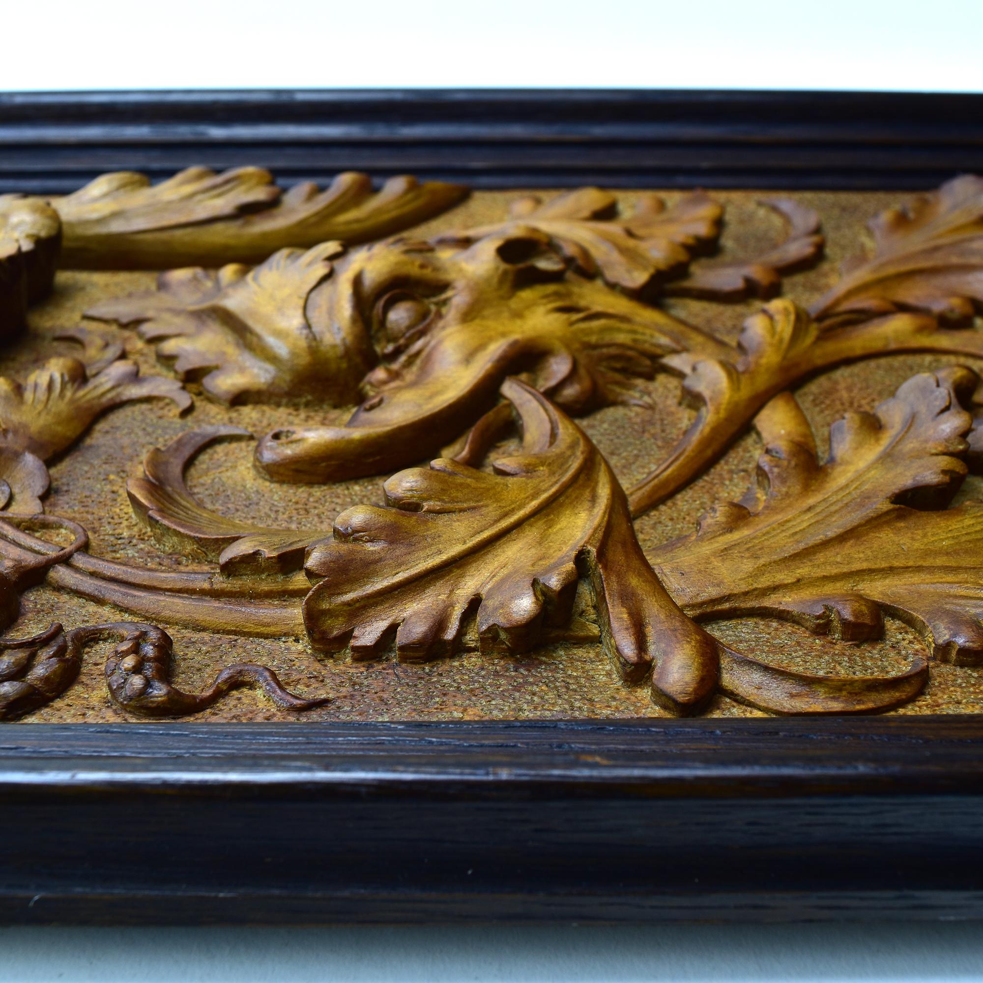 19th Century Finely Carved Wooden Wall Panel with Sphinx, Dolphins & Scrollwork For Sale 1