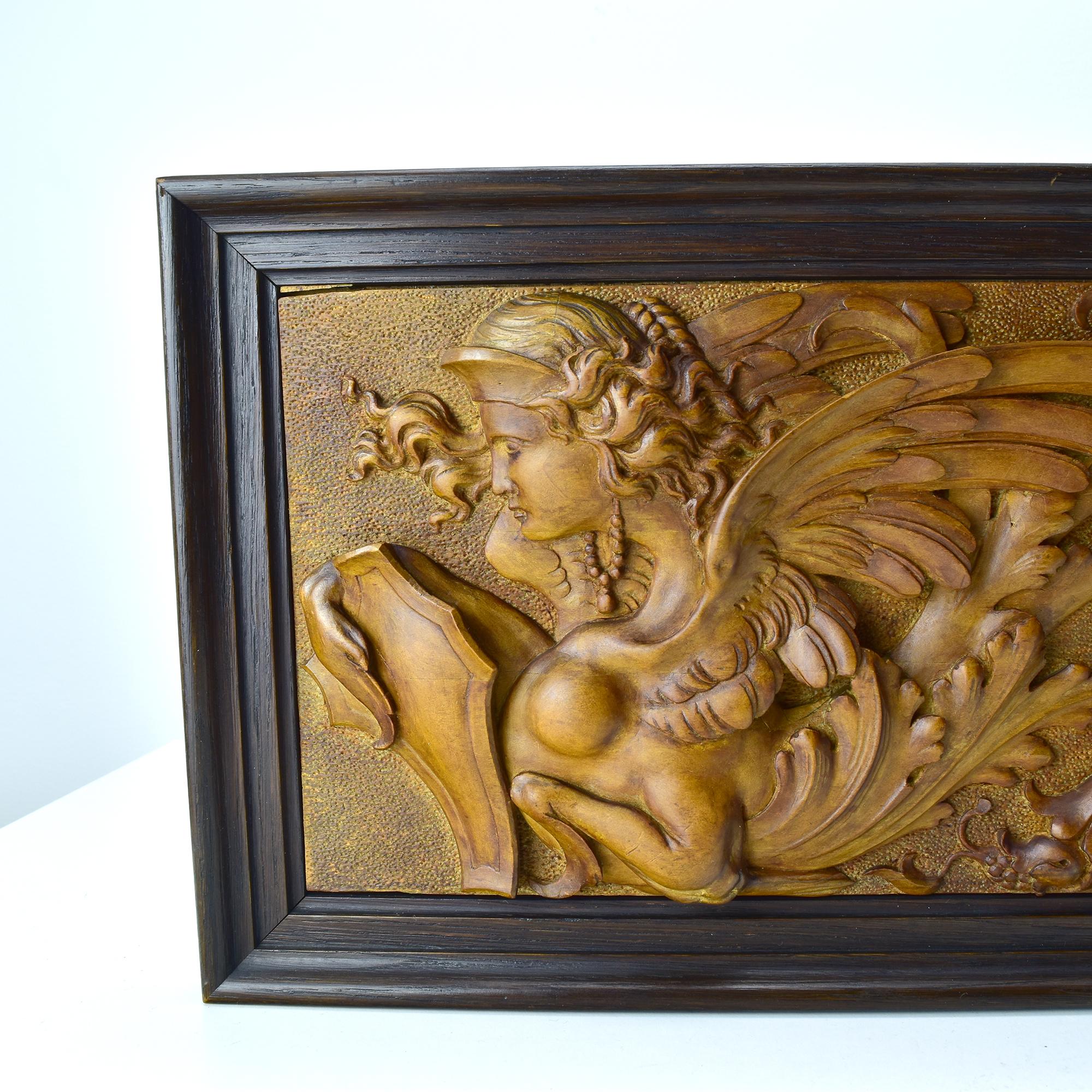 19th Century Finely Carved Wooden Wall Panel with Sphinx, Dolphins & Scrollwork For Sale 3