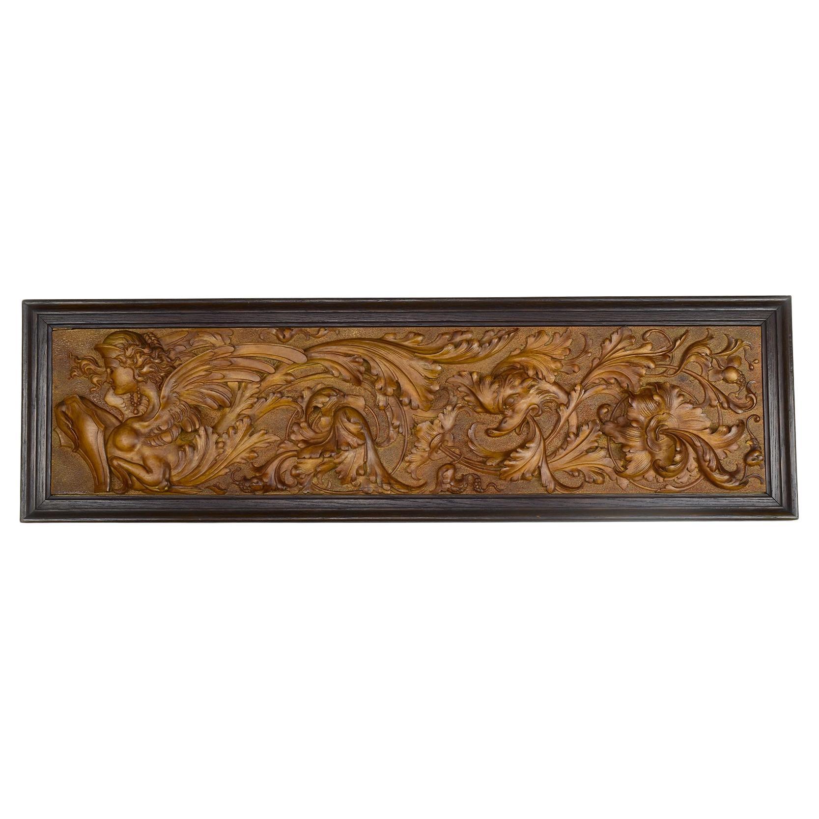 19th Century Finely Carved Wooden Wall Panel with Sphinx, Dolphins & Scrollwork For Sale