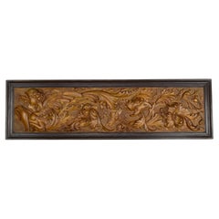 19th Century Finely Carved Wooden Wall Panel with Sphinx, Dolphins & Scrollwork