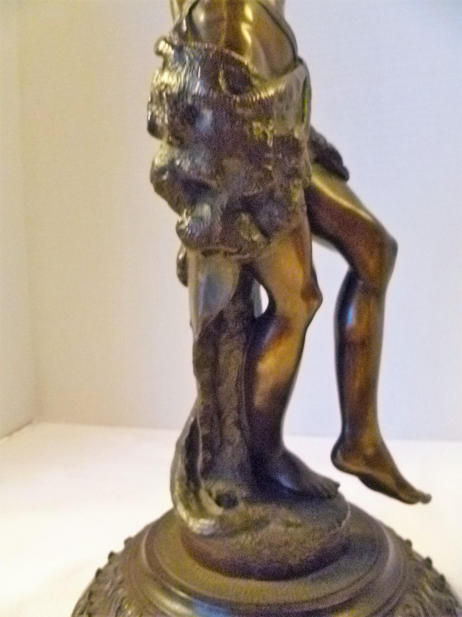 19th Century Classic Chased Bronze Figure of Pan or Dancer on Carved Wood Base For Sale 5