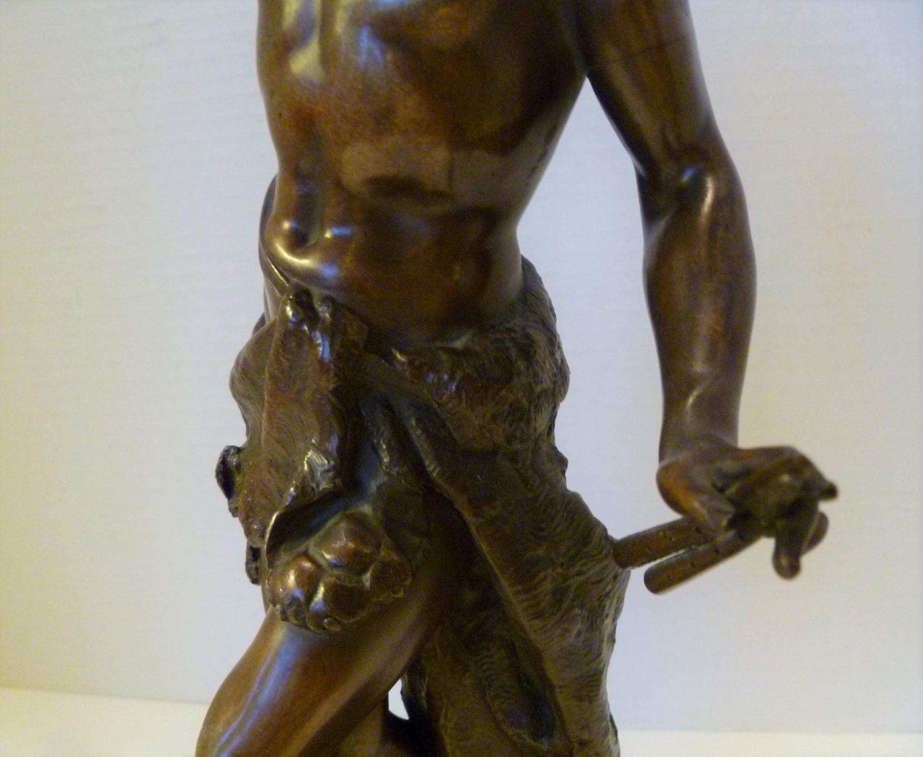 19th Century Classic Chased Bronze Figure of Pan or Dancer on Carved Wood Base For Sale 6