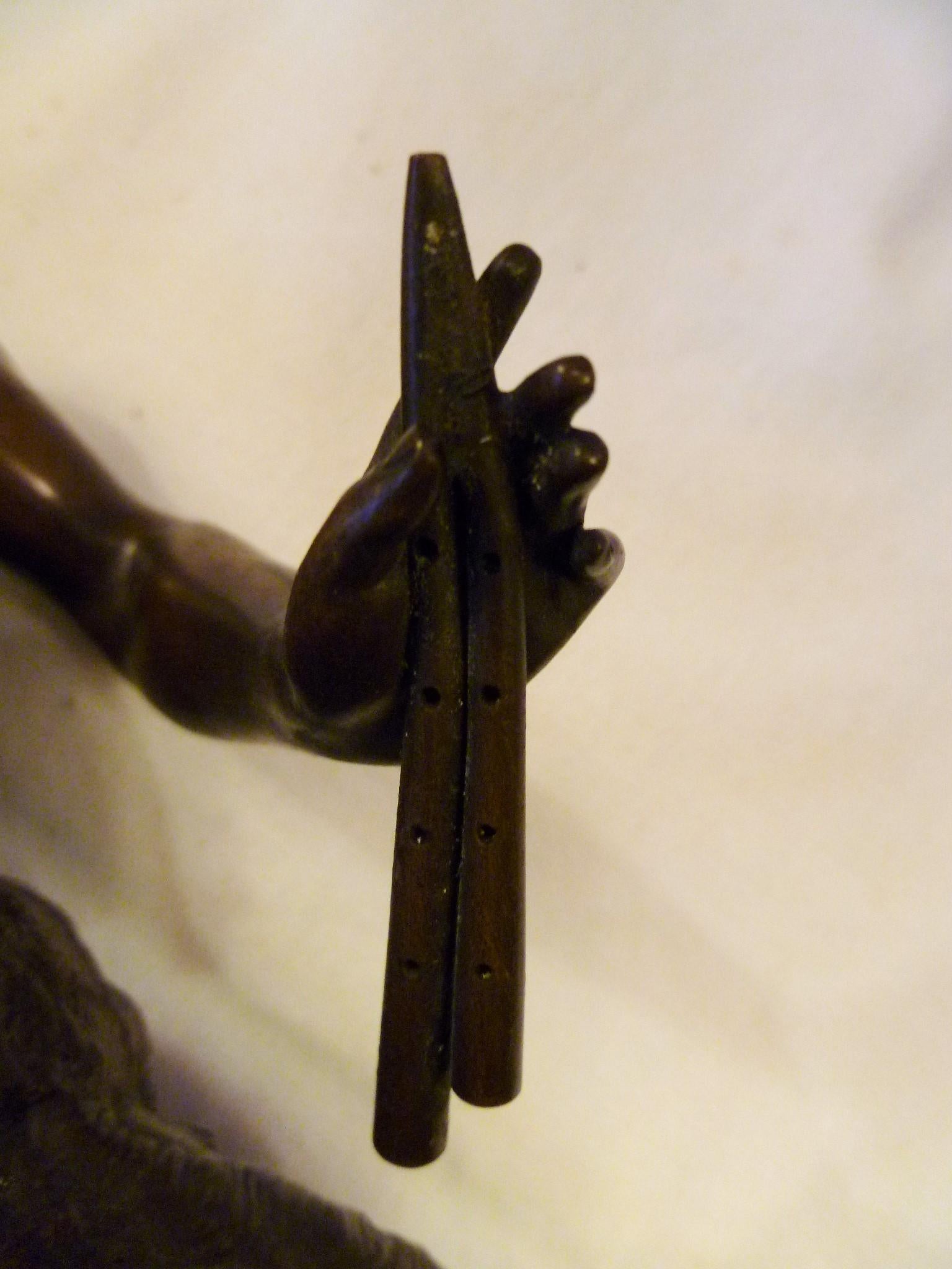 19th Century Classic Chased Bronze Figure of Pan or Dancer on Carved Wood Base For Sale 8