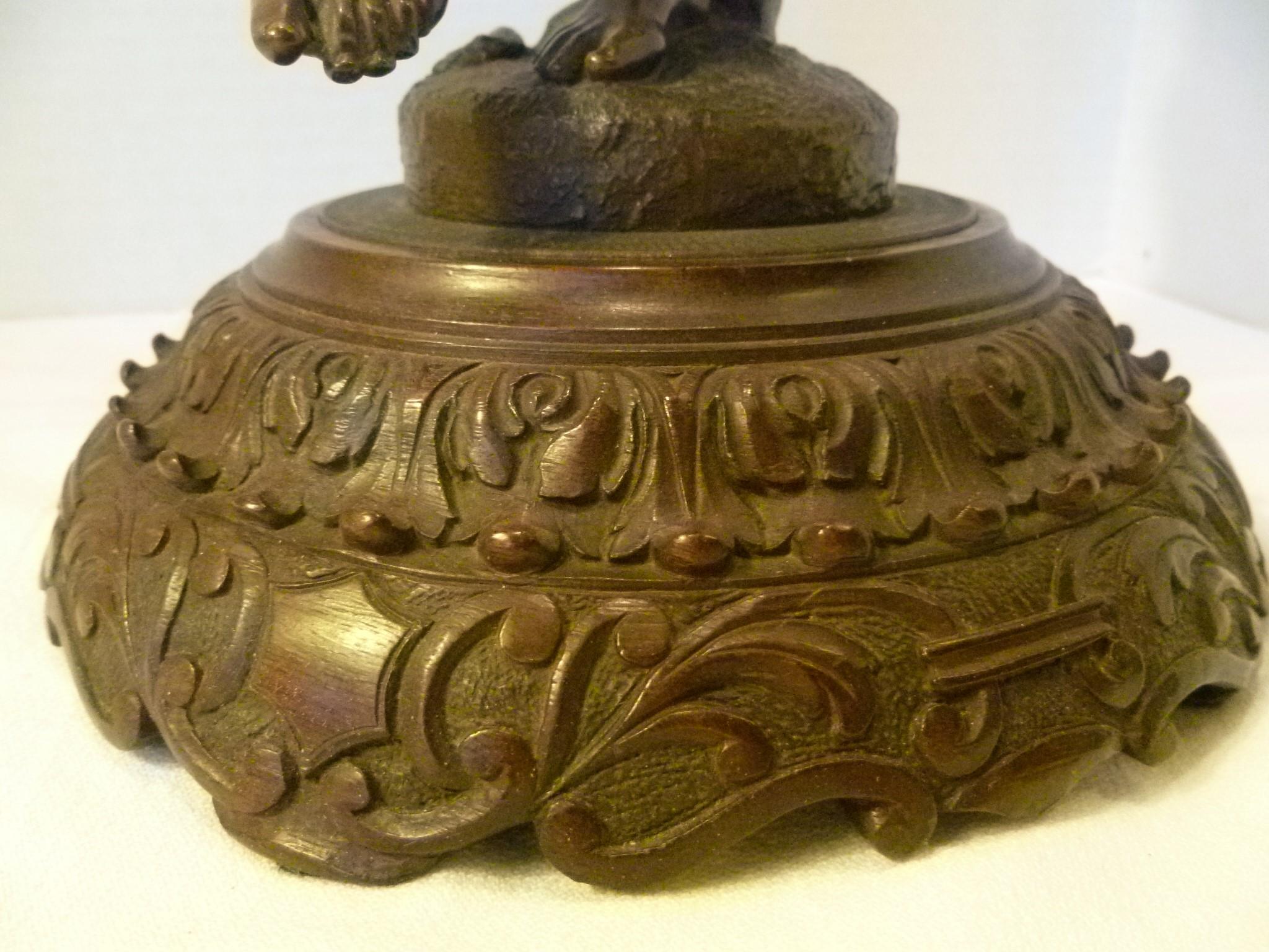 19th Century Classic Chased Bronze Figure of Pan or Dancer on Carved Wood Base For Sale 9