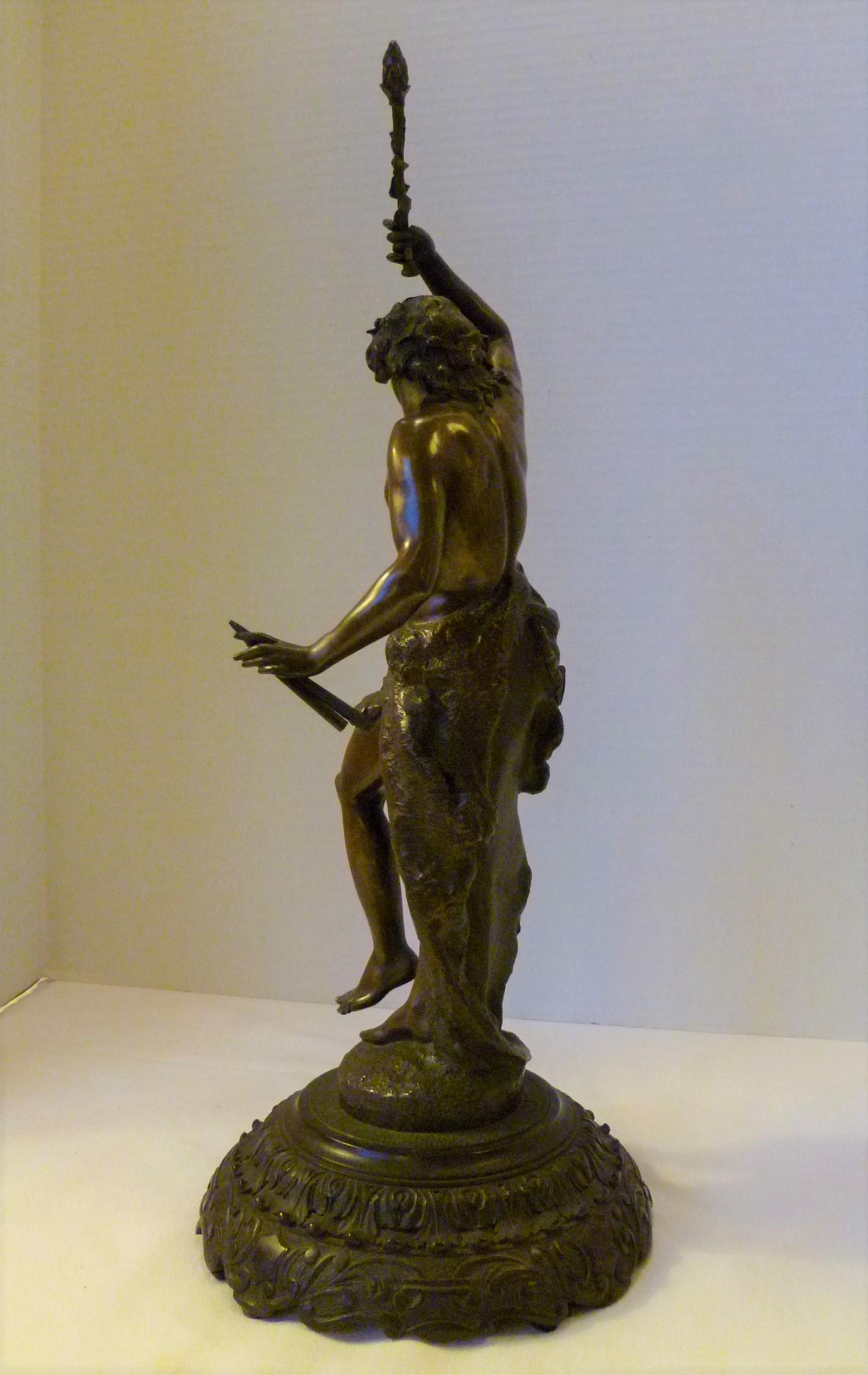 Classical Roman 19th Century Classic Chased Bronze Figure of Pan or Dancer on Carved Wood Base For Sale