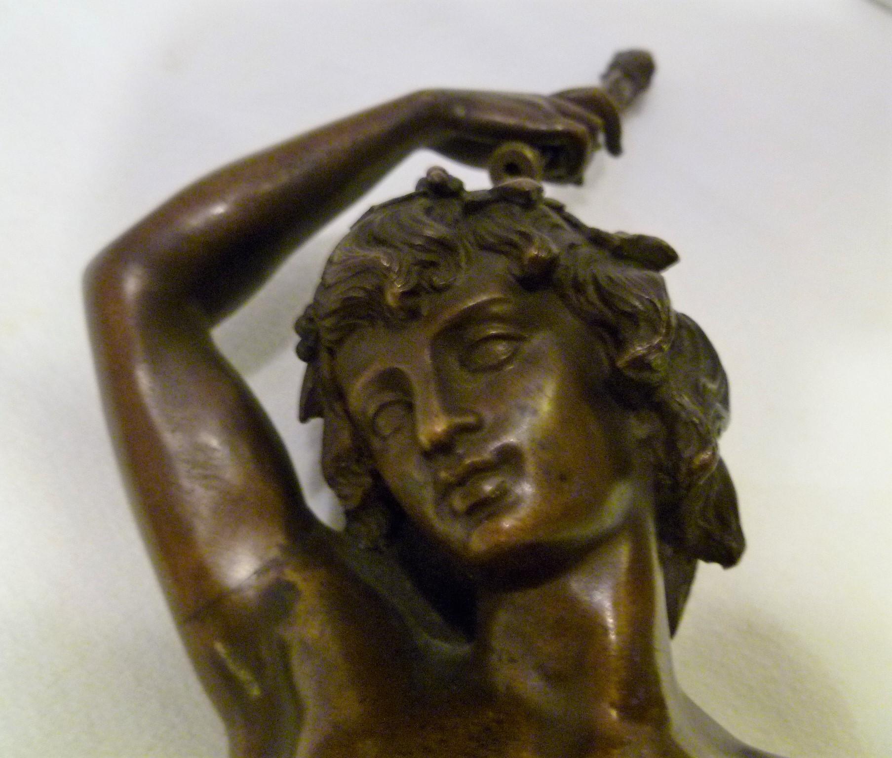 19th Century Classic Chased Bronze Figure of Pan or Dancer on Carved Wood Base For Sale 2