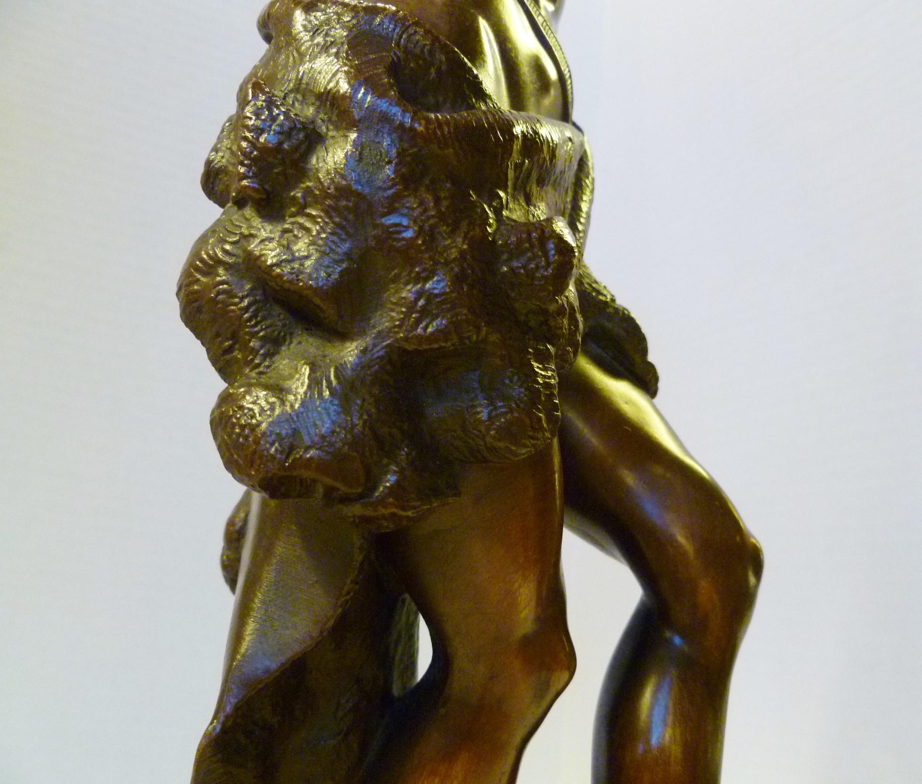 19th Century Classic Chased Bronze Figure of Pan or Dancer on Carved Wood Base For Sale 3