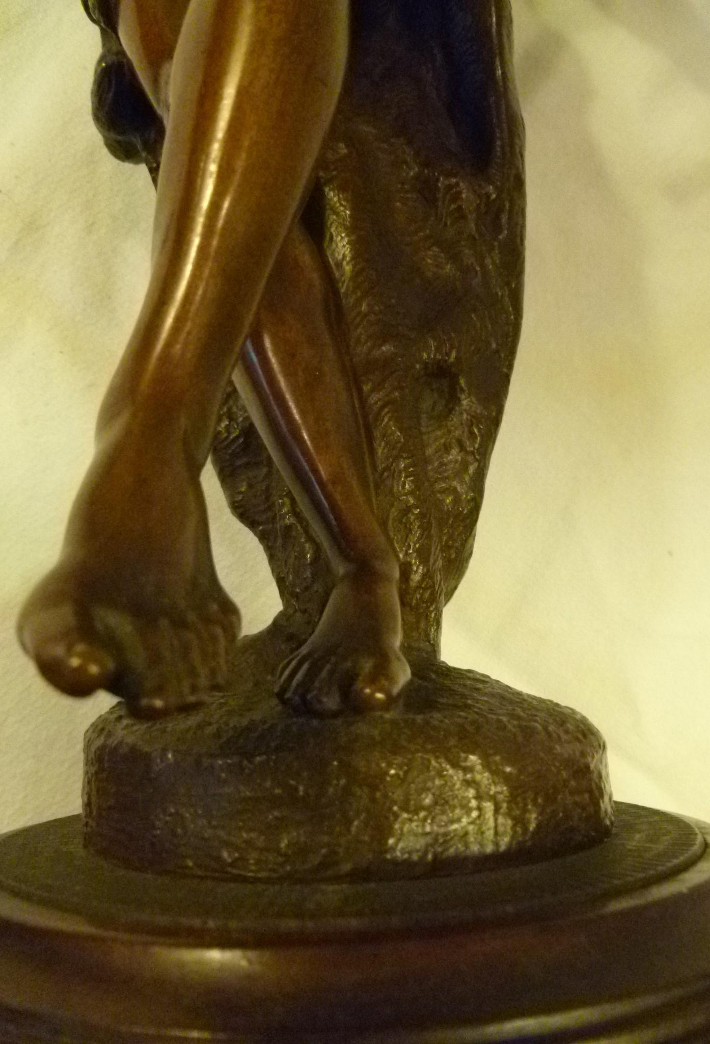 19th Century Classic Chased Bronze Figure of Pan or Dancer on Carved Wood Base For Sale 4