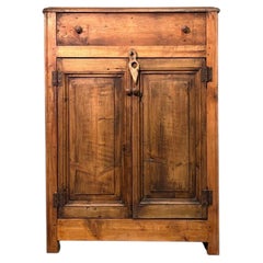 19th-Century Fir Wood Cabinet with Drawer and Double Doors