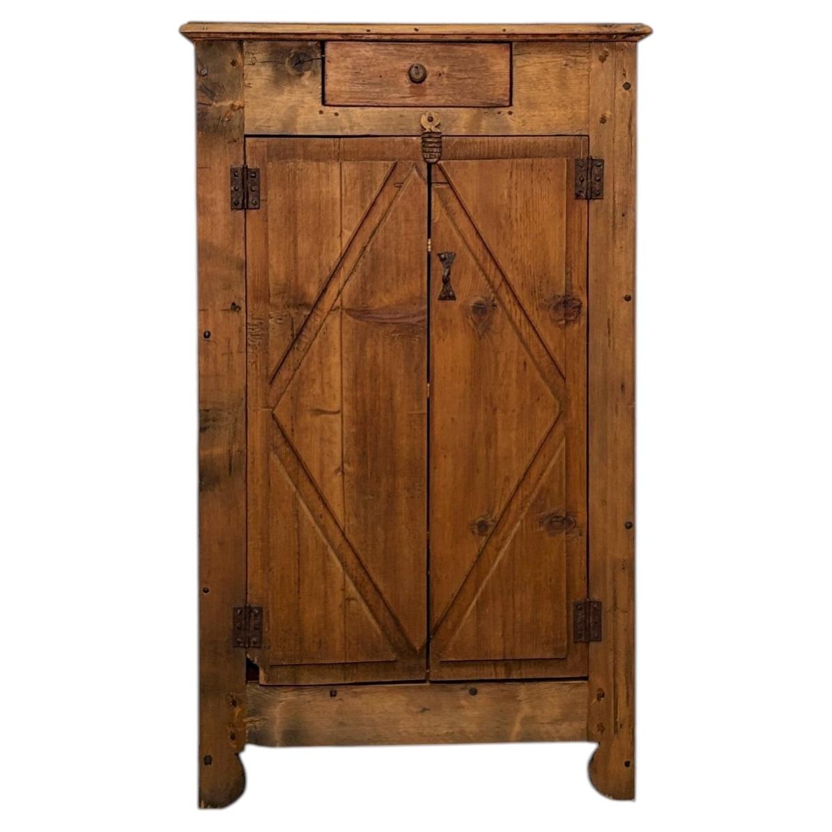 19th-Century Fir Wood Wall Cabinet with Drawer of Aosta Valley origin