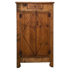 19th-Century Fir Wood Wall Cabinet with Drawer of Aosta Valley origin