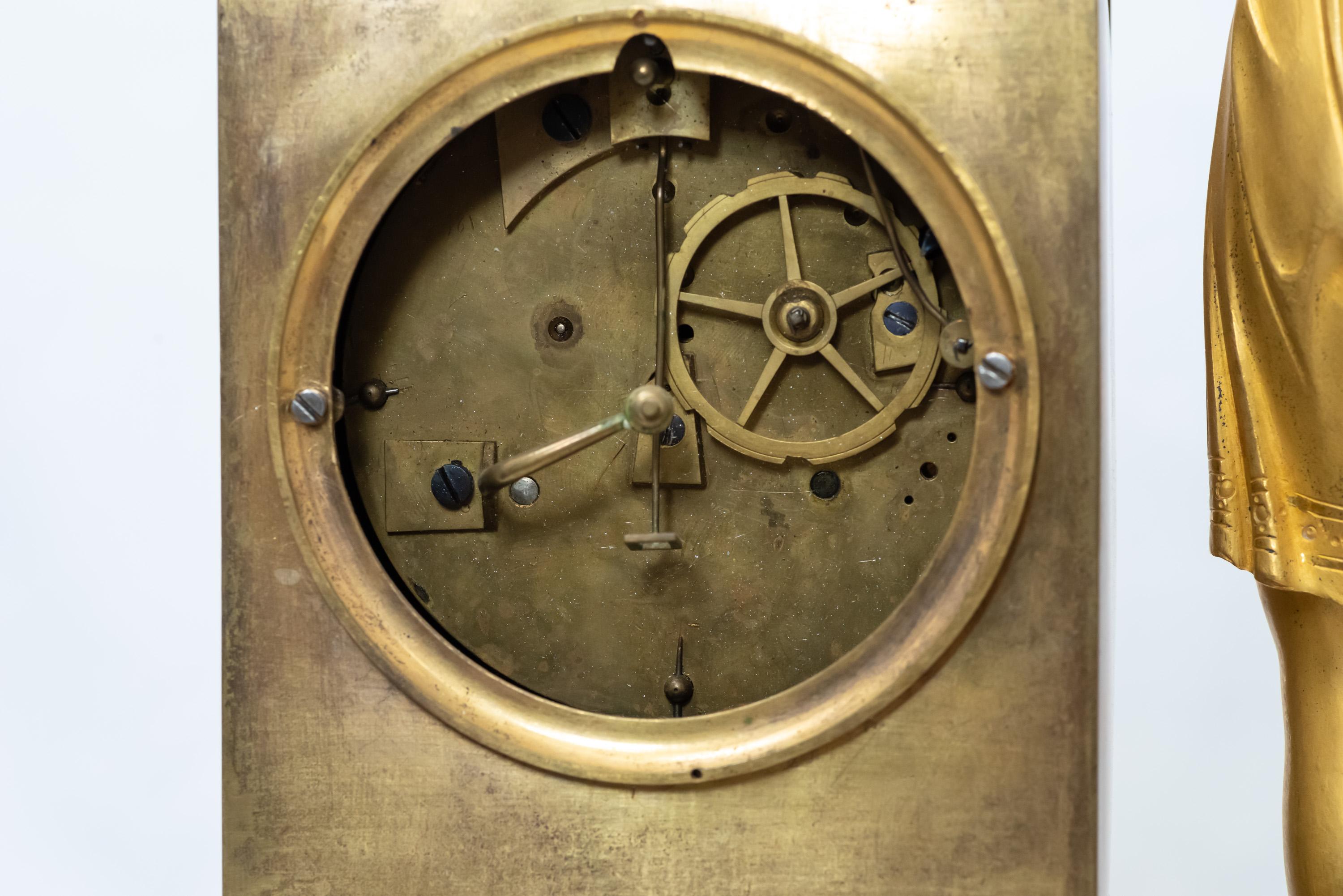 A French Fire-Gilt Bronze Restauration-Era Clock Featuring the “Shepherd Paris” For Sale 1