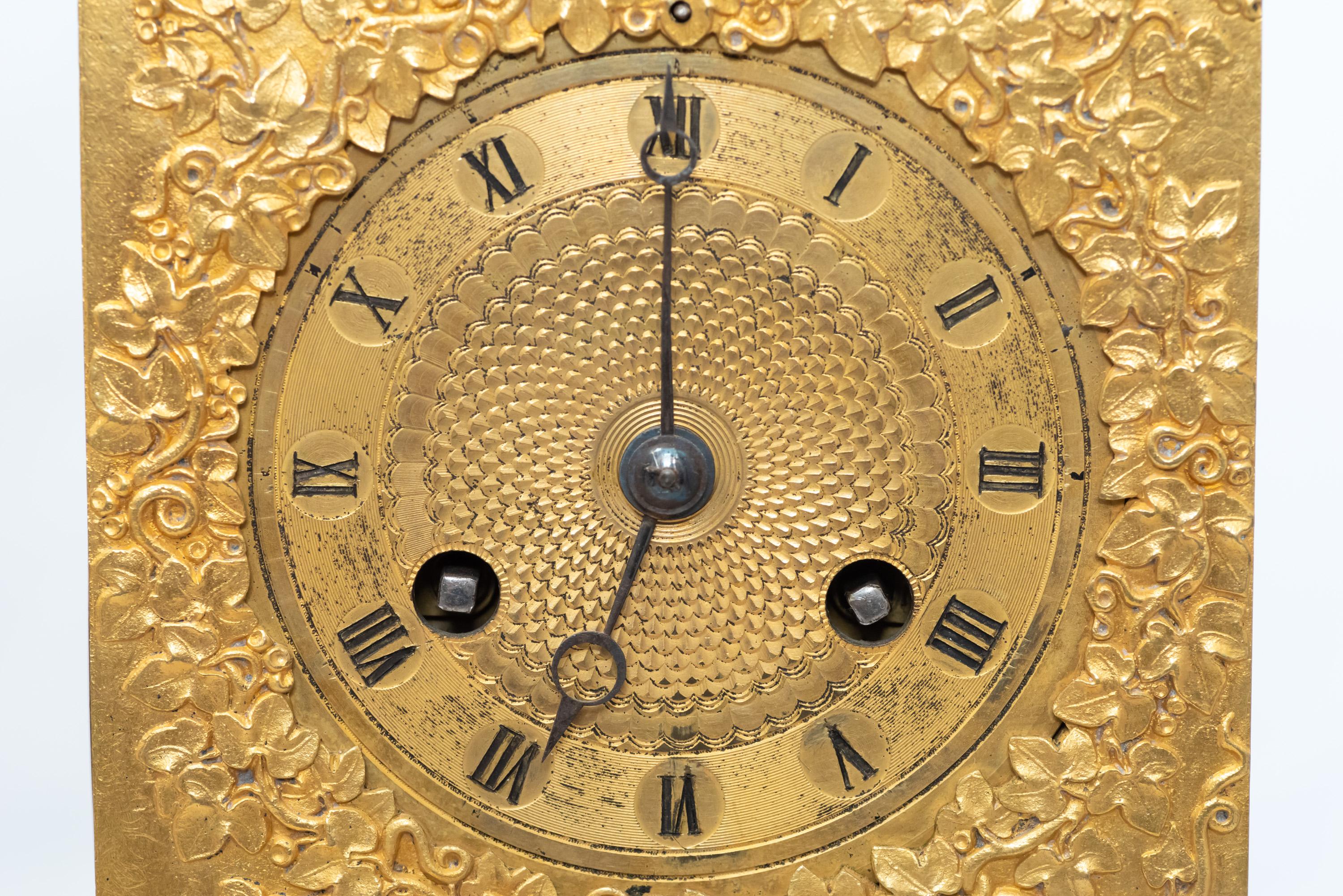 A French Fire-Gilt Bronze Restauration-Era Clock Featuring the “Shepherd Paris” For Sale 3