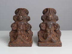 19th Century Firedogs, Andirons, Enthroned Figure, Cast Iron, 35 cm