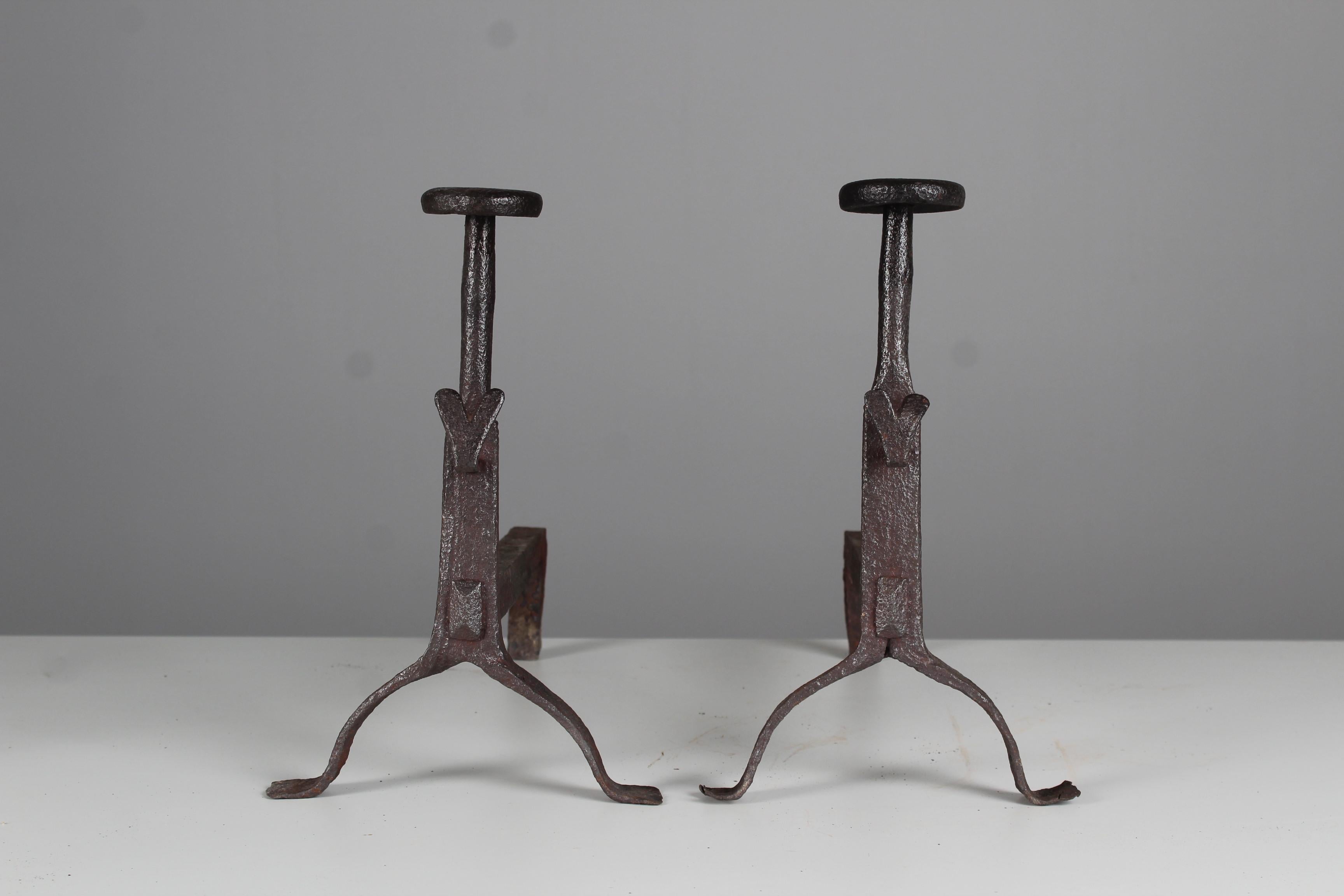 19th Century Firedogs, Andirons, Plain Design, Cast Iron, 42 cm For Sale 1