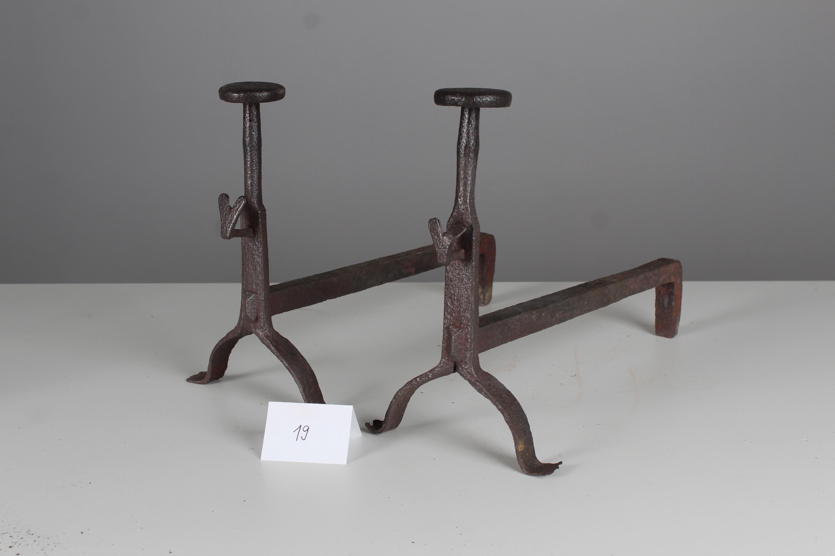 19th Century Firedogs, Andirons, Plain Design, Cast Iron, 42 cm For Sale 2
