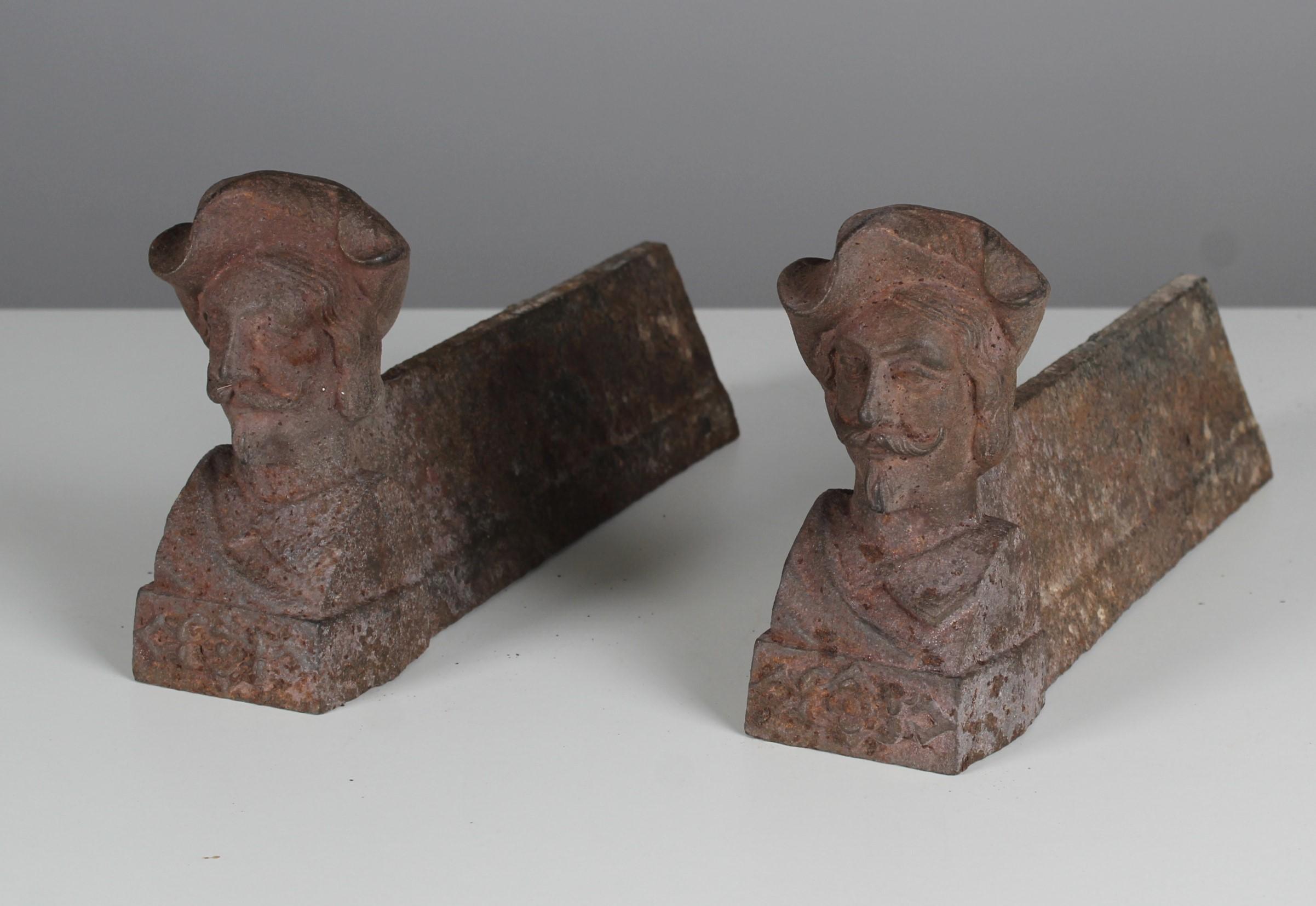 Pair of andirons with a bust of a french 