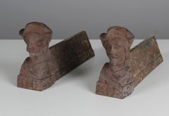 19th Century Firedogs, Figural Andirons, Musketeer, Cast Iron, 29 cm