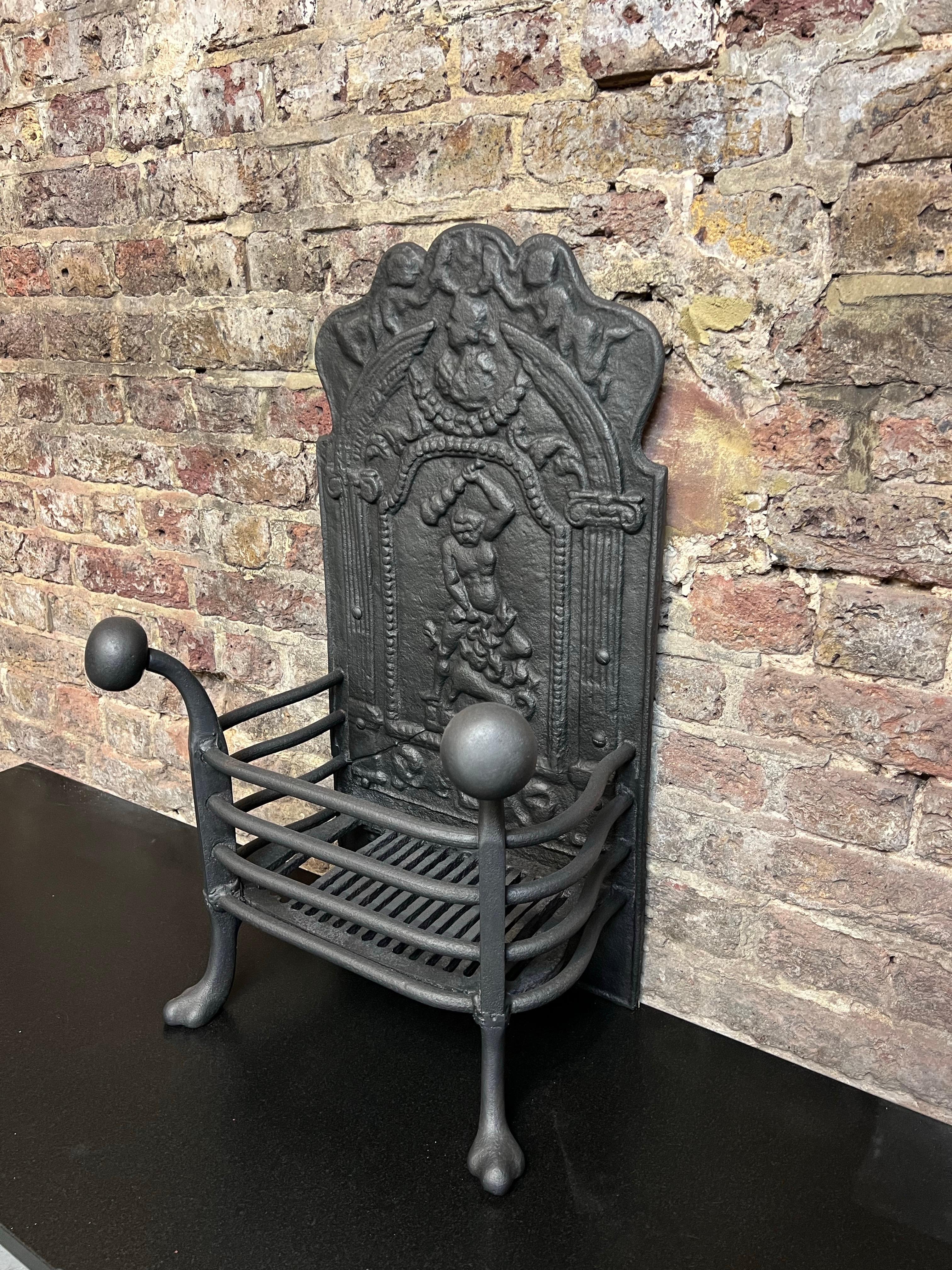 European 19th Century Fireplace Basket High Back Grate For Sale
