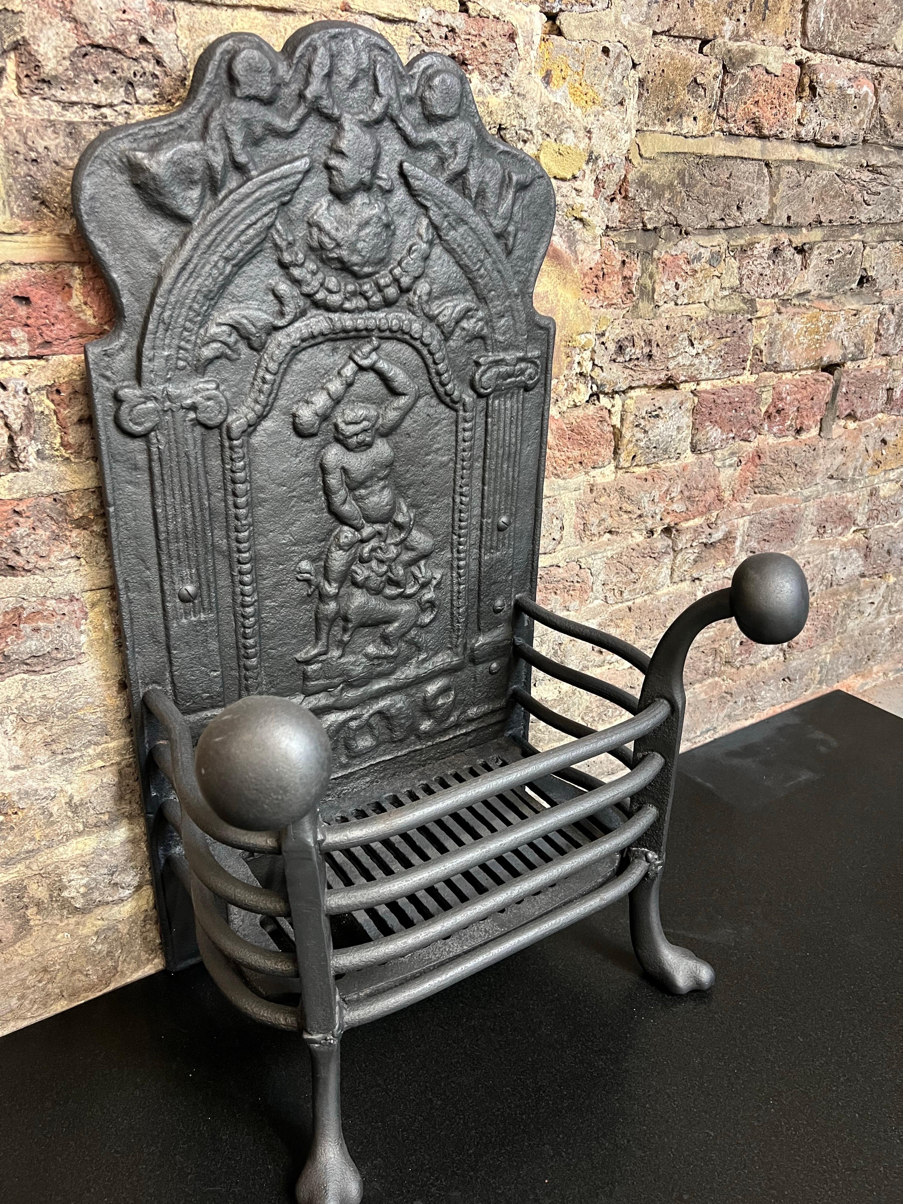 Blackened 19th Century Fireplace Basket High Back Grate For Sale