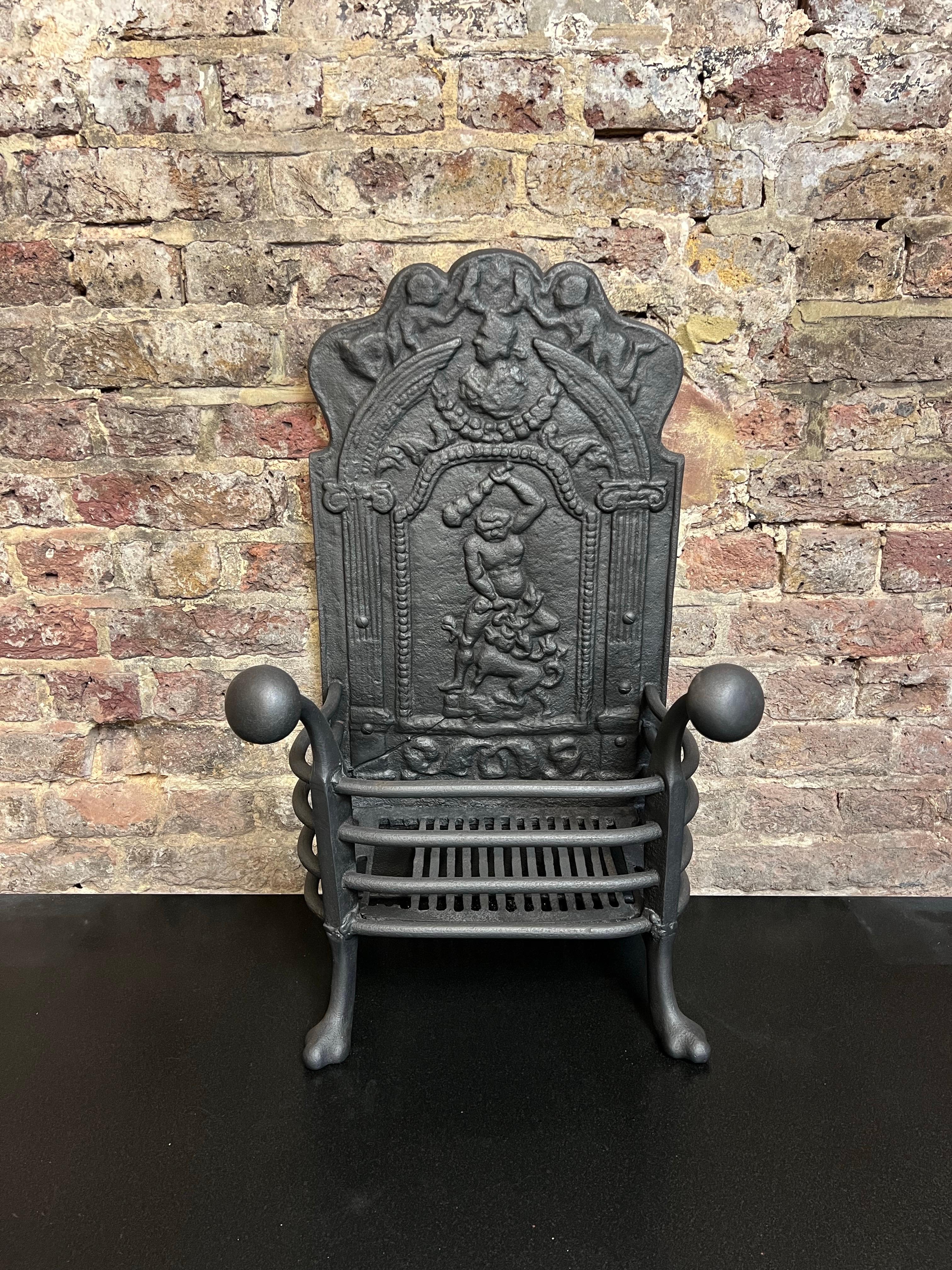 18th Century and Earlier 19th Century Fireplace Basket High Back Grate For Sale